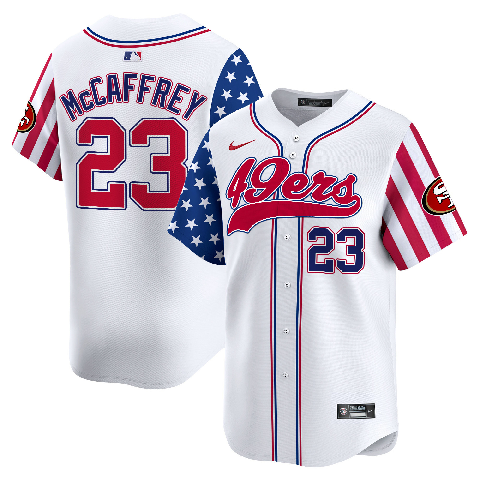 Men's San Francisco 49ers White 2025 Independence Day Vapor Premier Limited Christian McCaffrey Jersey - All Stitched