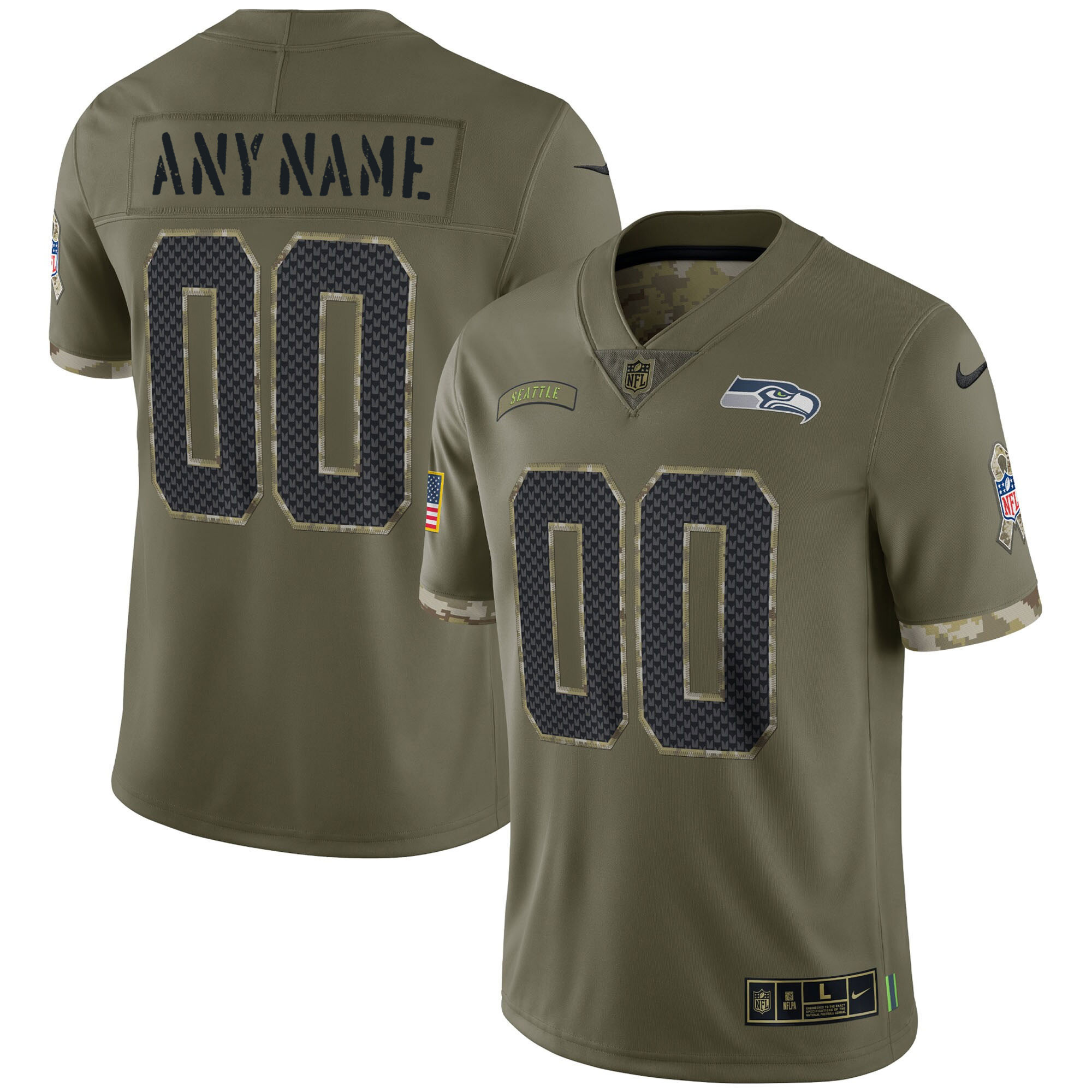 Men's Seattle Seahawks 2022 Salute To Service Custom Salute To Service Jersey - All Stitched