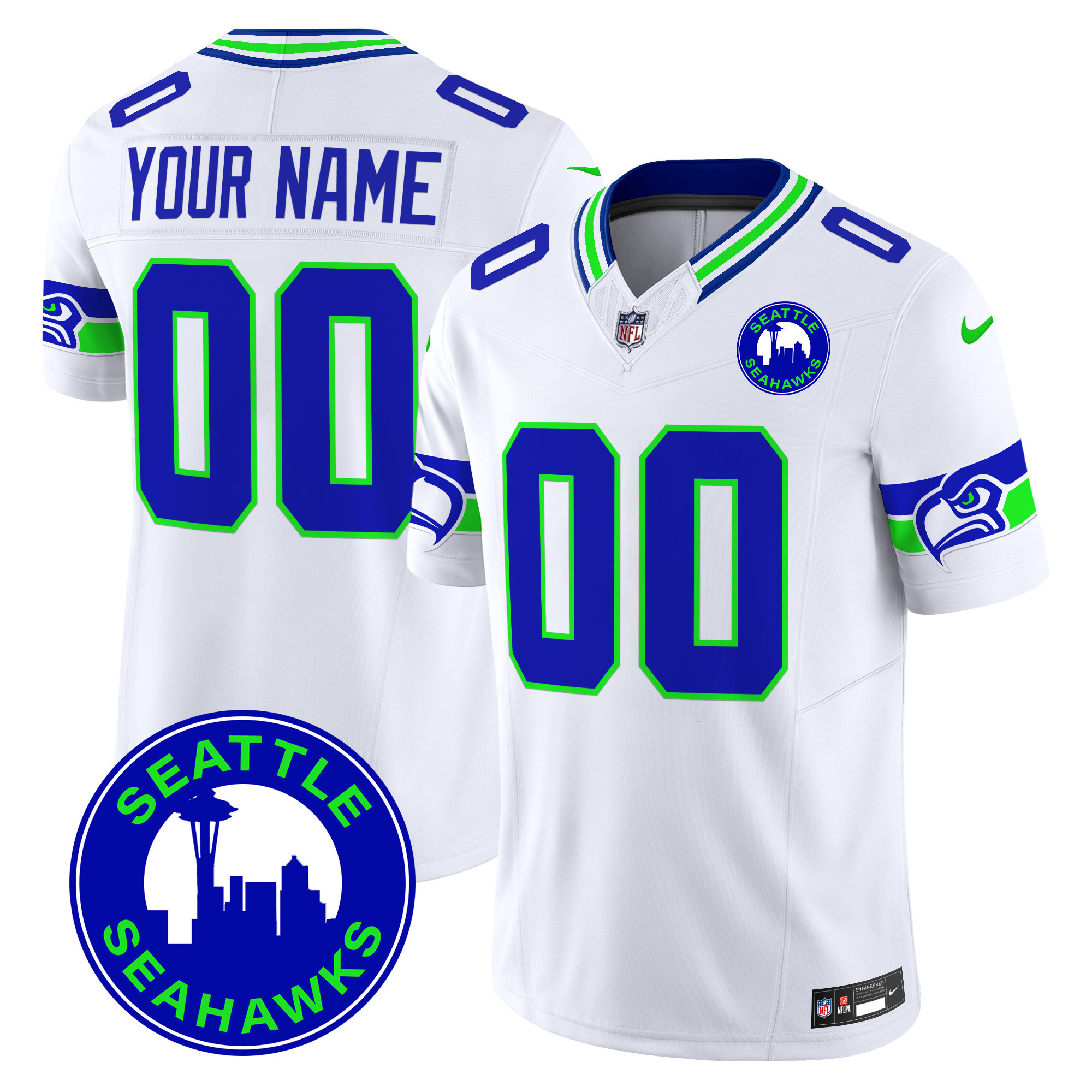 Men's Seattle Seahawks 2024 Seattle City Patch Vapor Limited Custom White Jersey - All Stitched