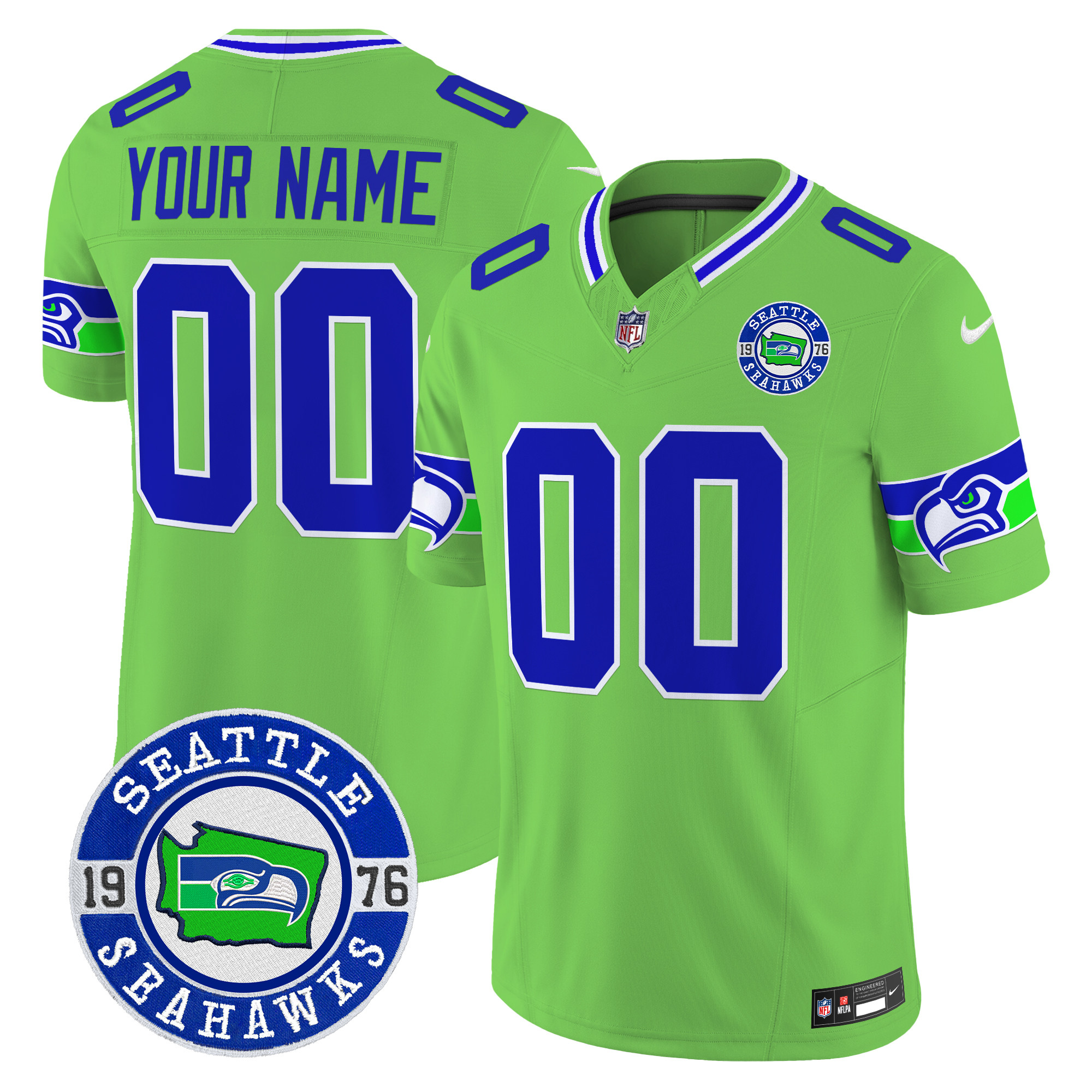 Men's Seattle Seahawks 2024 Seattle Est. 1976 Patch Vapor Limited Custom Green Jersey - All Stitched
