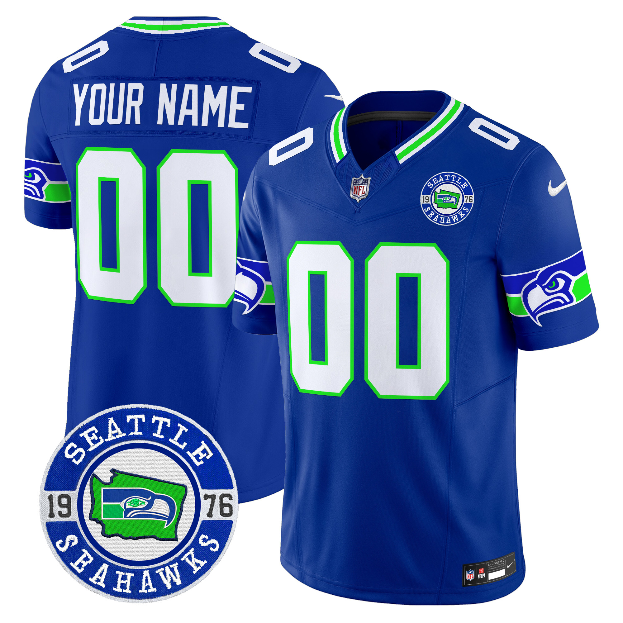 Men's Seattle Seahawks 2024 Seattle Est. 1976 Patch Vapor Limited Custom Royal Jersey - All Stitched