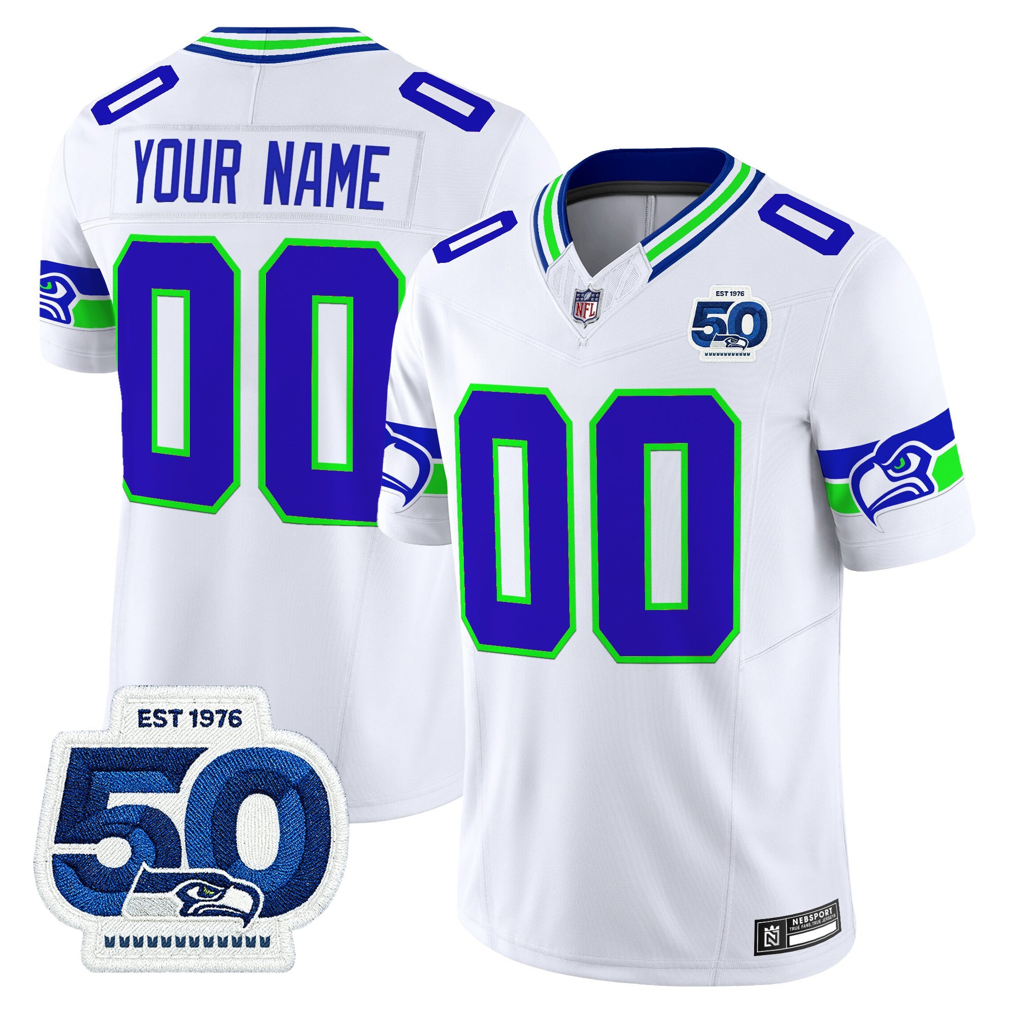 Men's Seattle Seahawks 50th Anniversary Patch Vapor Limited Custom White Jersey - All Stitched