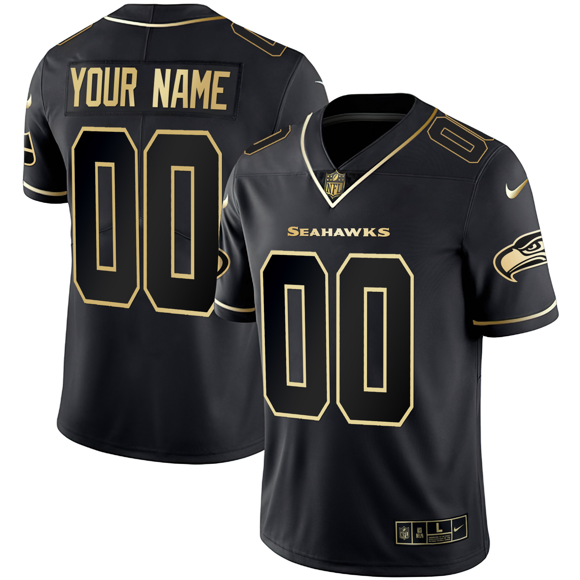Men's Seattle Seahawks Gold Player Custom Black Gold Jersey - All Stitched