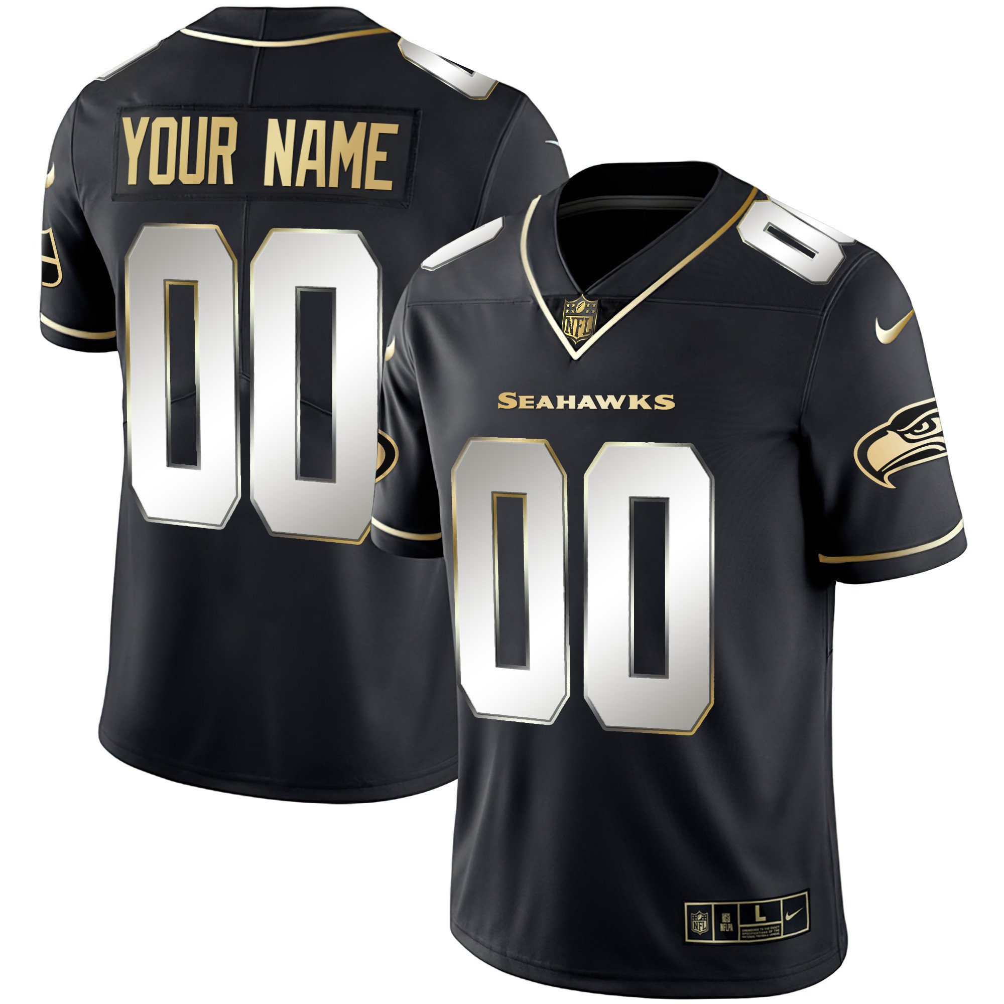 Men's Seattle Seahawks Gold Player Custom Black Limited Jersey - All Stitched