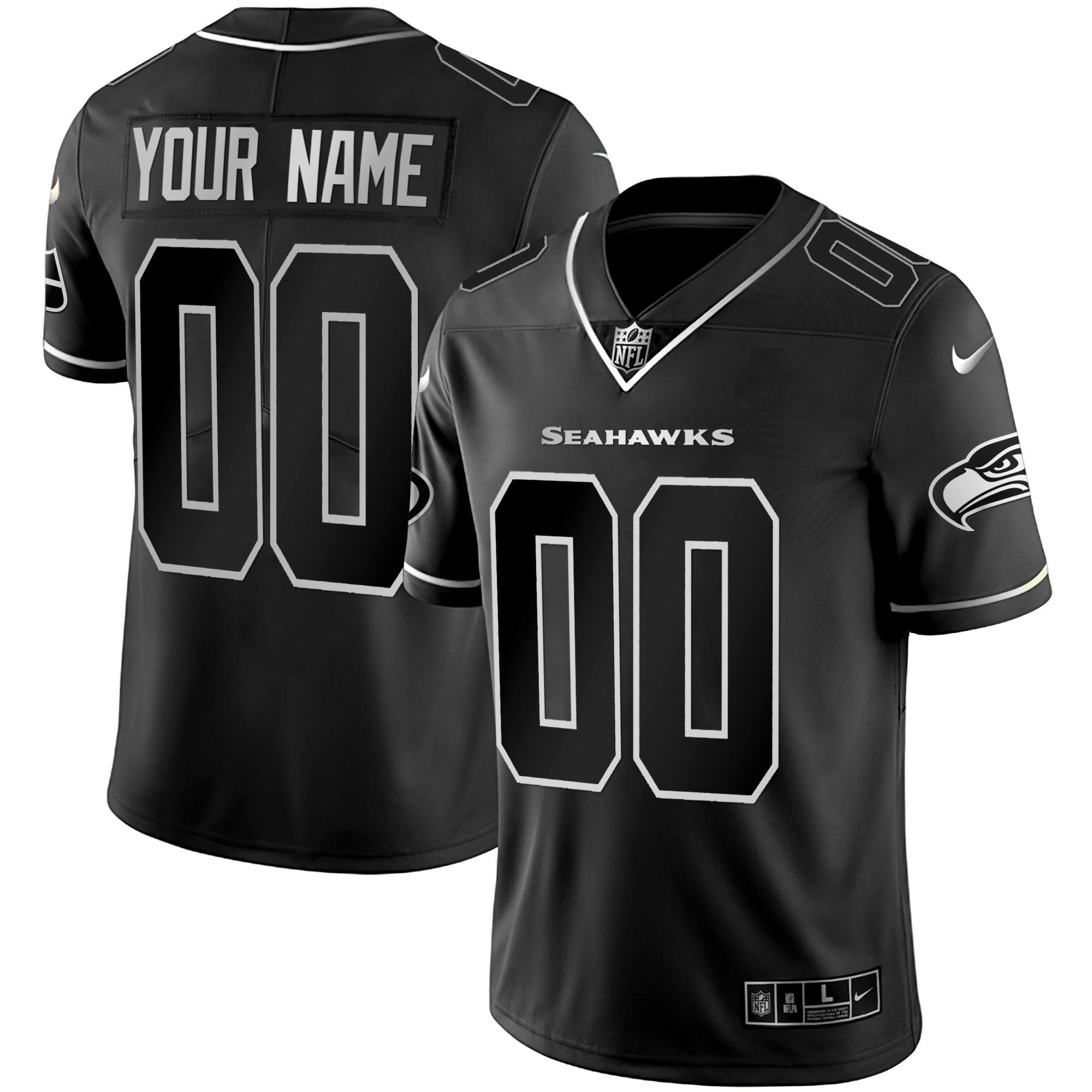 Men's Seattle Seahawks Gold Player Custom Black Silver Jersey - All Stitched