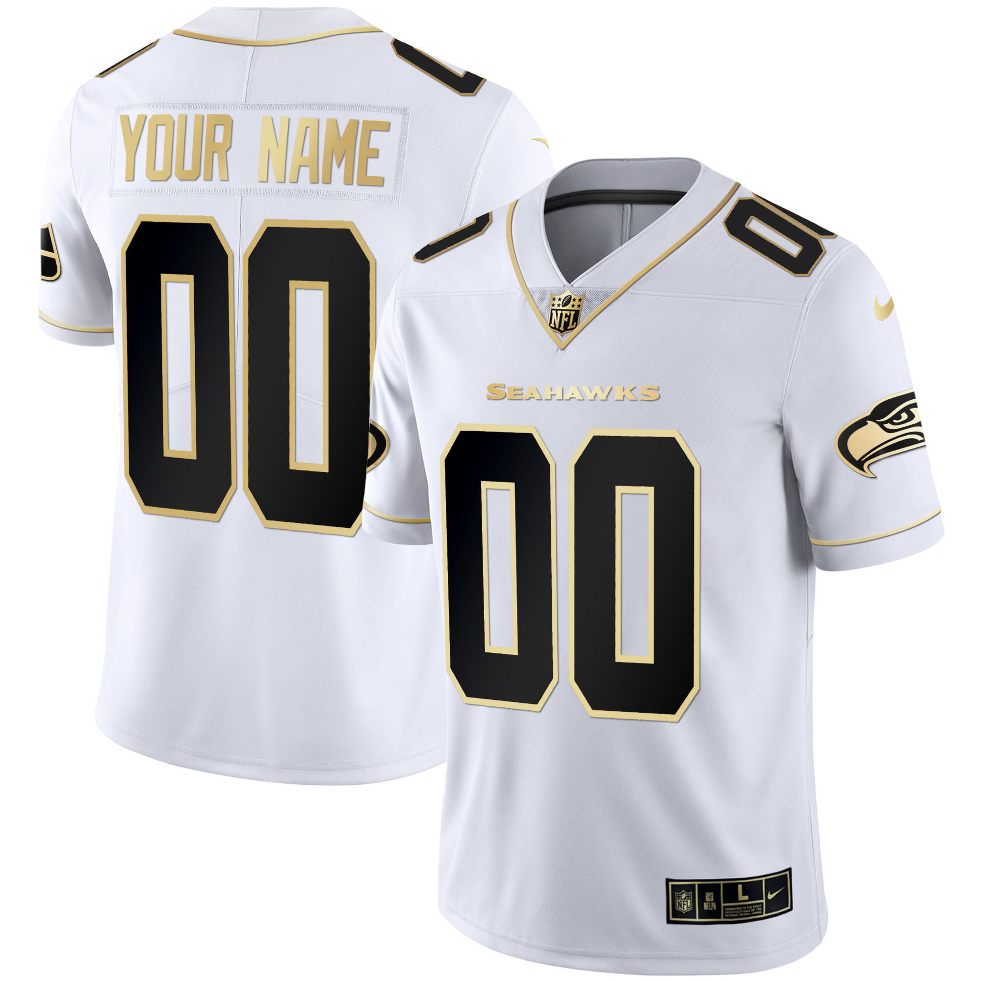 Men's Seattle Seahawks Gold Player Custom White Gold Jersey - All Stitched
