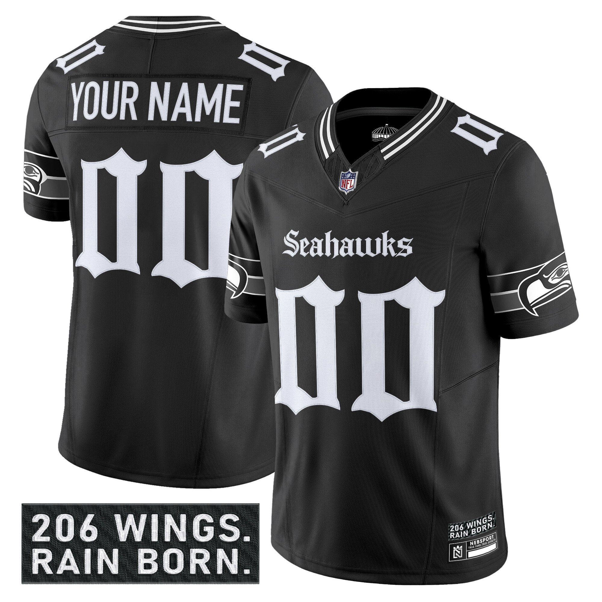 Men's Seattle Seahawks 'Gothic Rain City Shadows Edition' Vapor Limited Custom Black Jersey - All Stitched