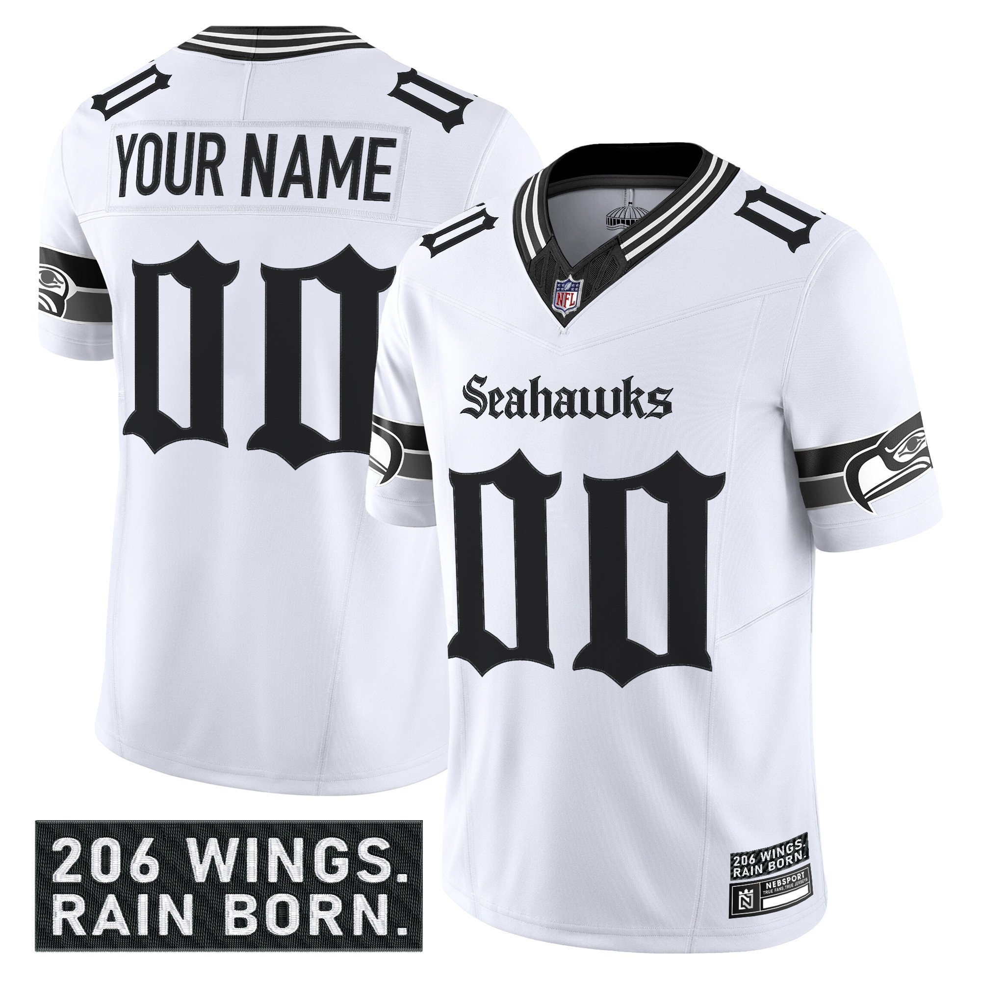 Men's Seattle Seahawks 'Gothic Rain City Shadows Edition' Vapor Limited Custom White Jersey - All Stitched