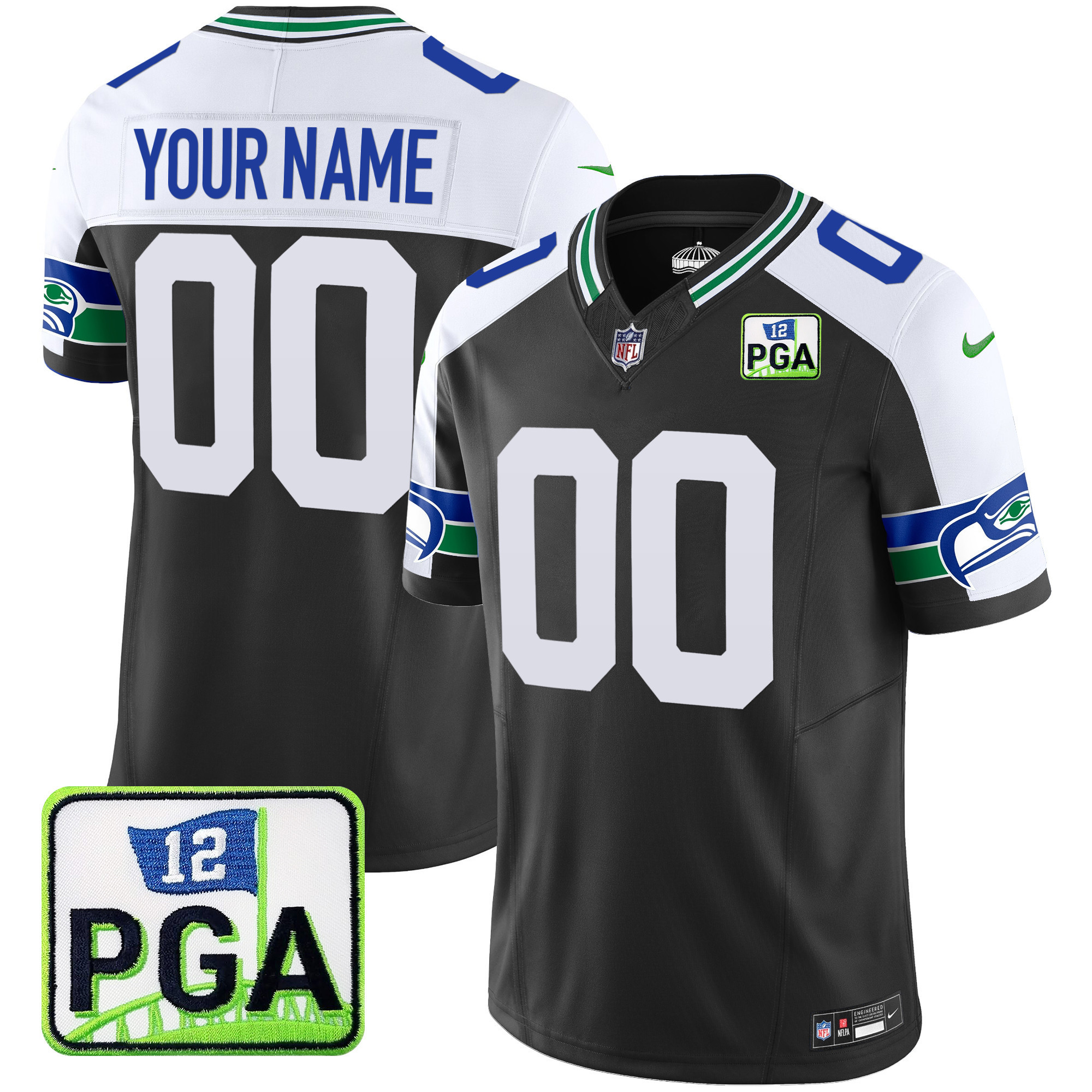 Men's Seattle Seahawks PGA Patch Vapor Limited Custom Black Alternate Jersey - All Stitched