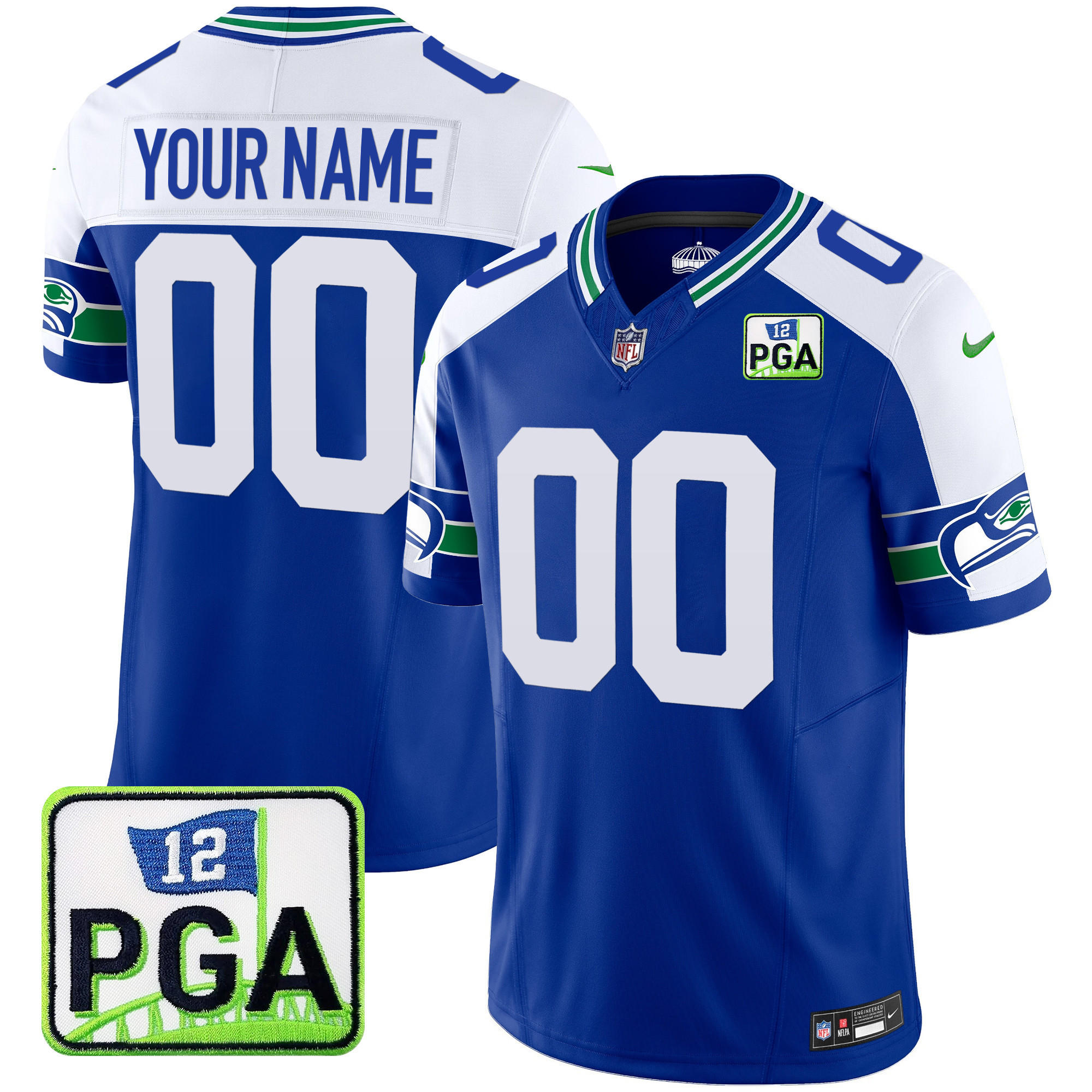 Men's Seattle Seahawks PGA Patch Vapor Limited Custom Royal Alternate Jersey - All Stitched