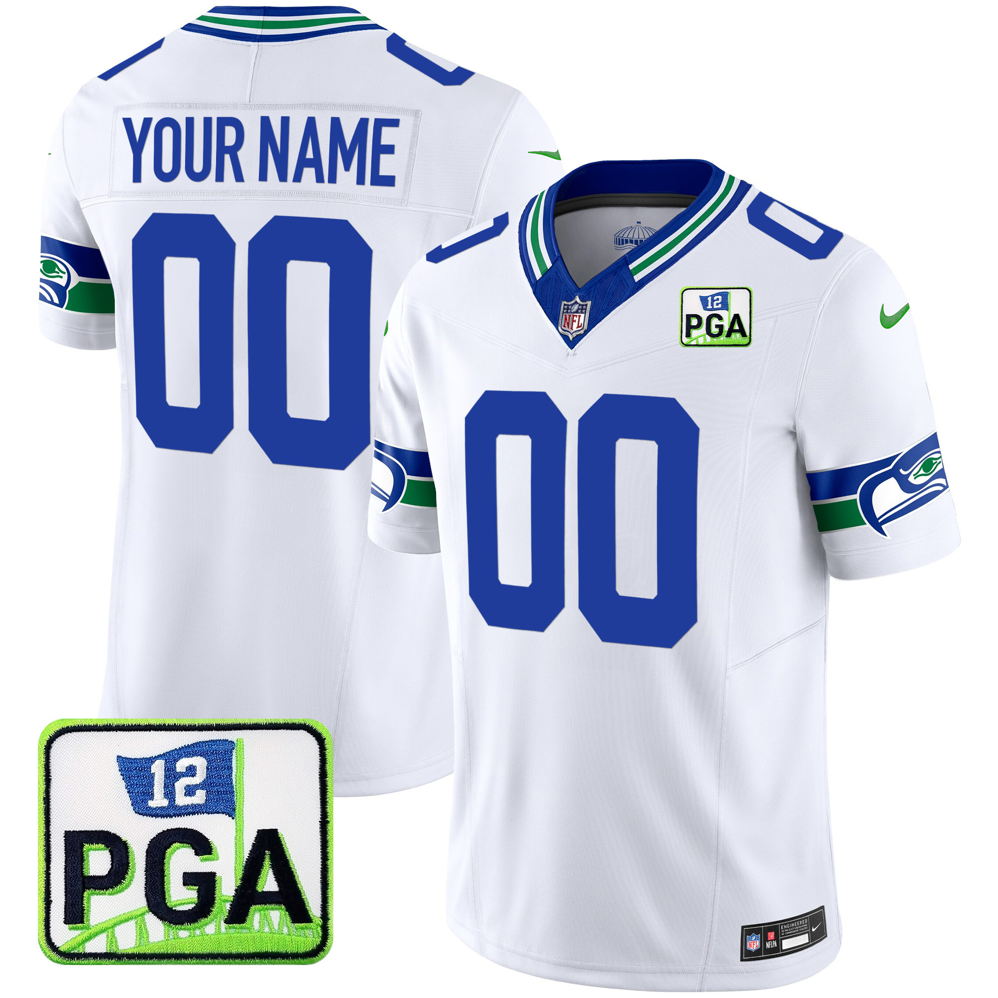 Men's Seattle Seahawks PGA Patch Vapor Limited Custom White Jersey - All Stitched