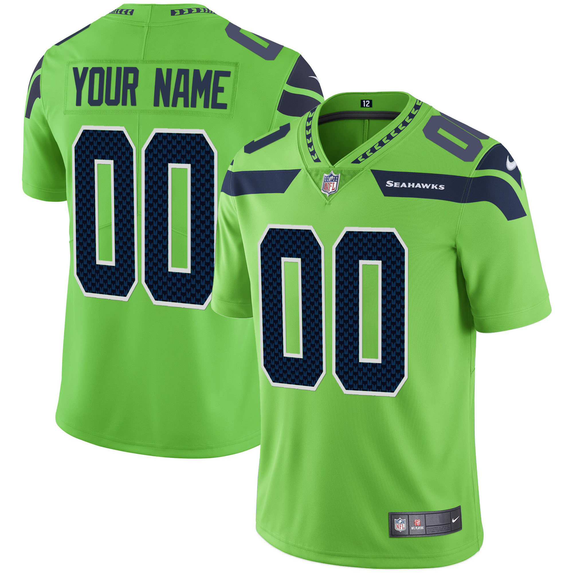 Men's Seattle Seahawks Vapor Custom Green Jersey - All Stitched