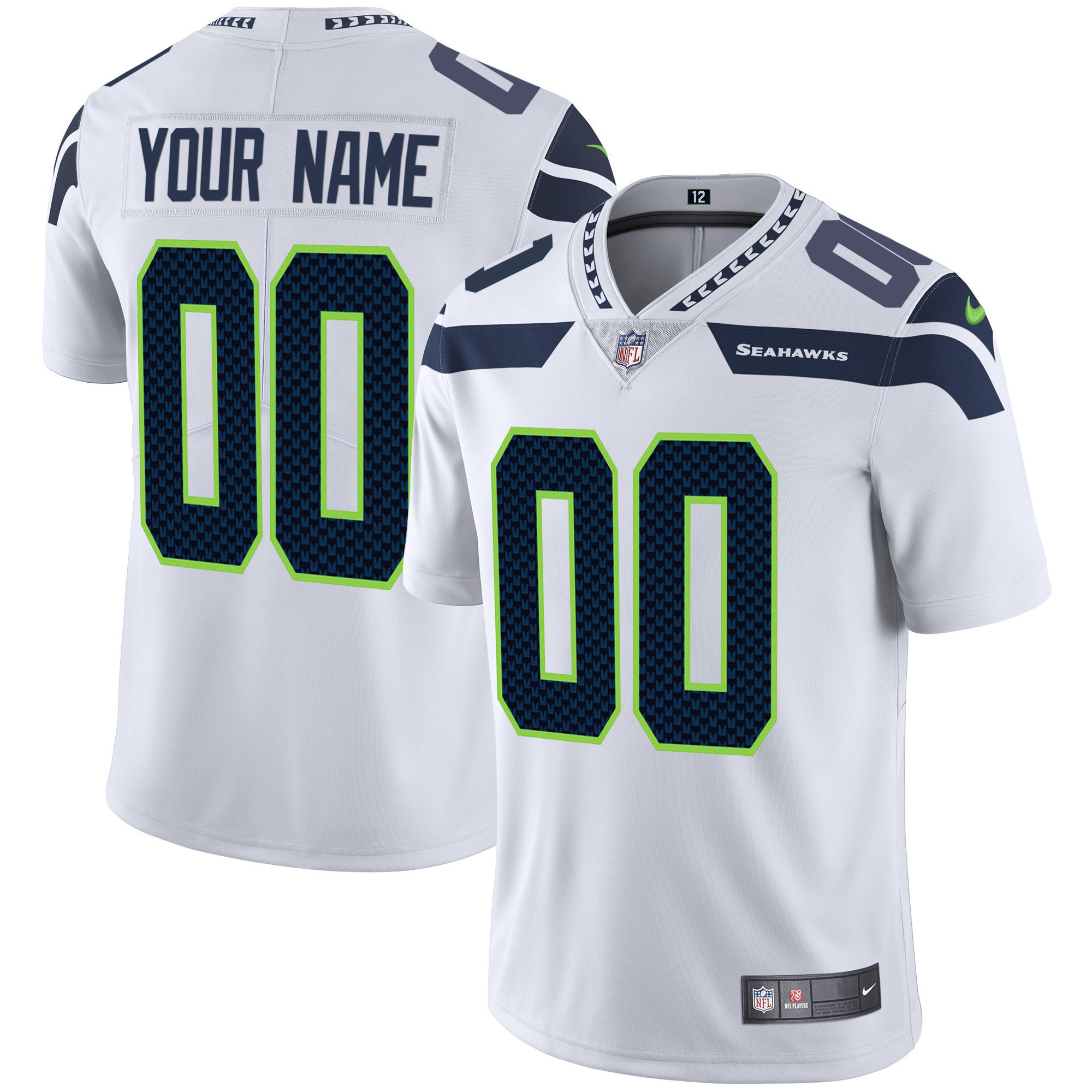 Men's Seattle Seahawks Vapor Custom White Jersey - All Stitched