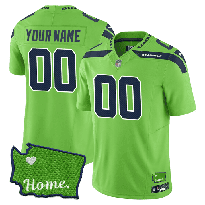 Men's Seattle Seahawks Washington Home Patch Custom Green Jersey - All Stitched