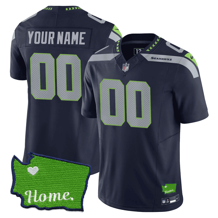 Men's Seattle Seahawks Washington Home Patch Custom Navy Jersey - All Stitched