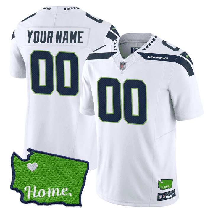 Men's Seattle Seahawks Washington Home Patch Custom White Jersey - All Stitched
