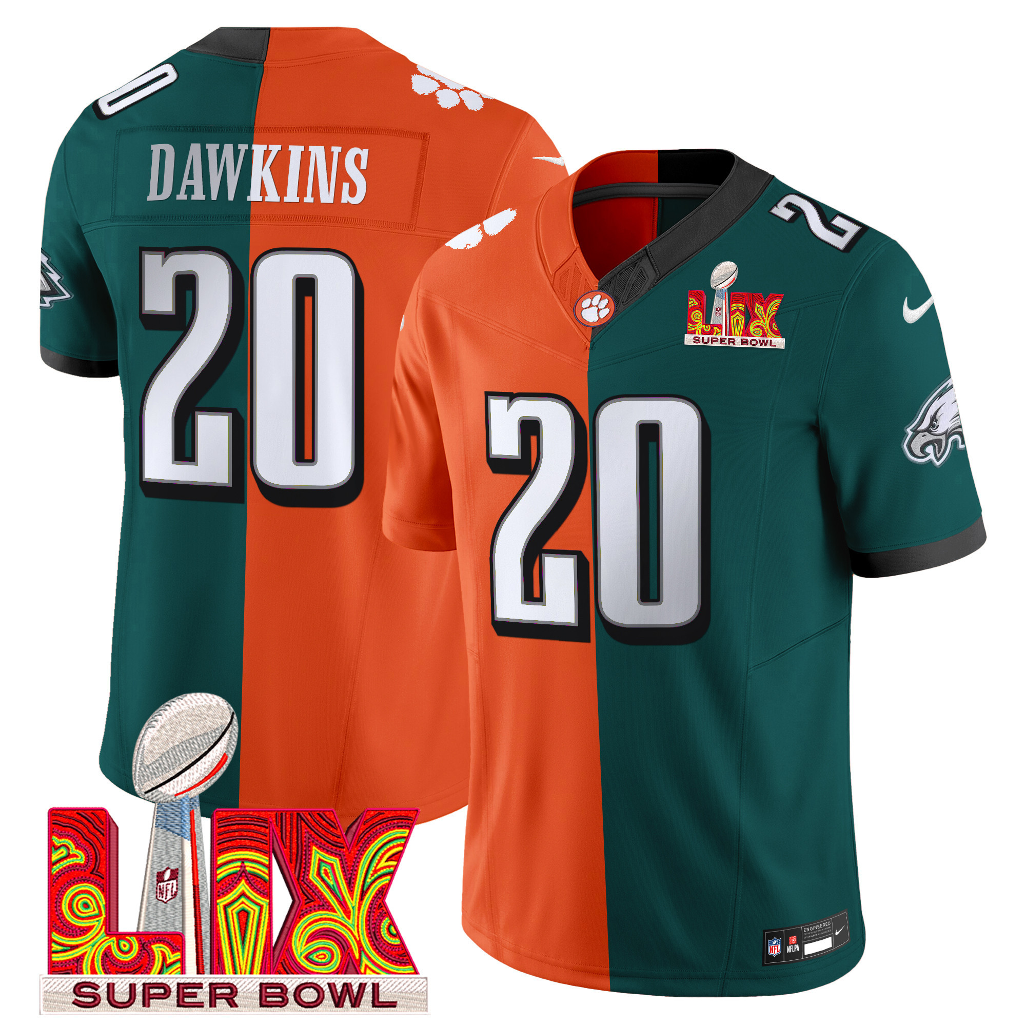 Men's Split Philadelphia Eagles Midnight Green Super Bowl LIX & College Football Vapor Limited Brian Dawkins Jersey - All Stitched