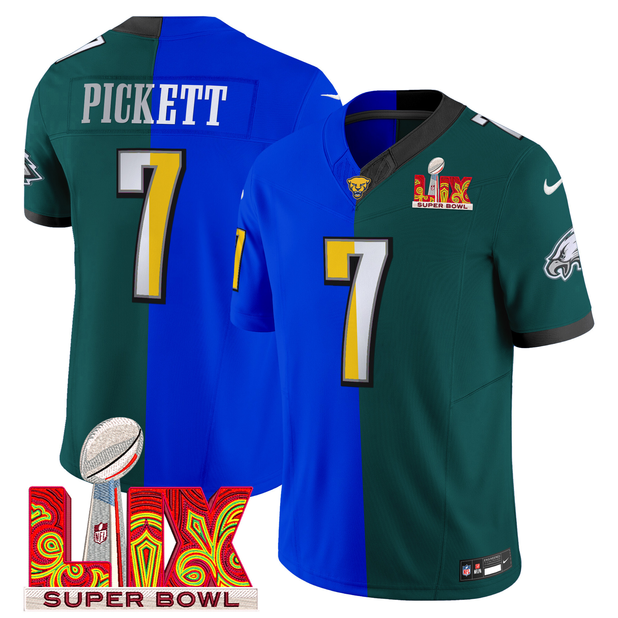 Men's Split Philadelphia Eagles Midnight Green Super Bowl LIX & College Football Vapor Limited Kenny Pickett Jersey - All Stitched