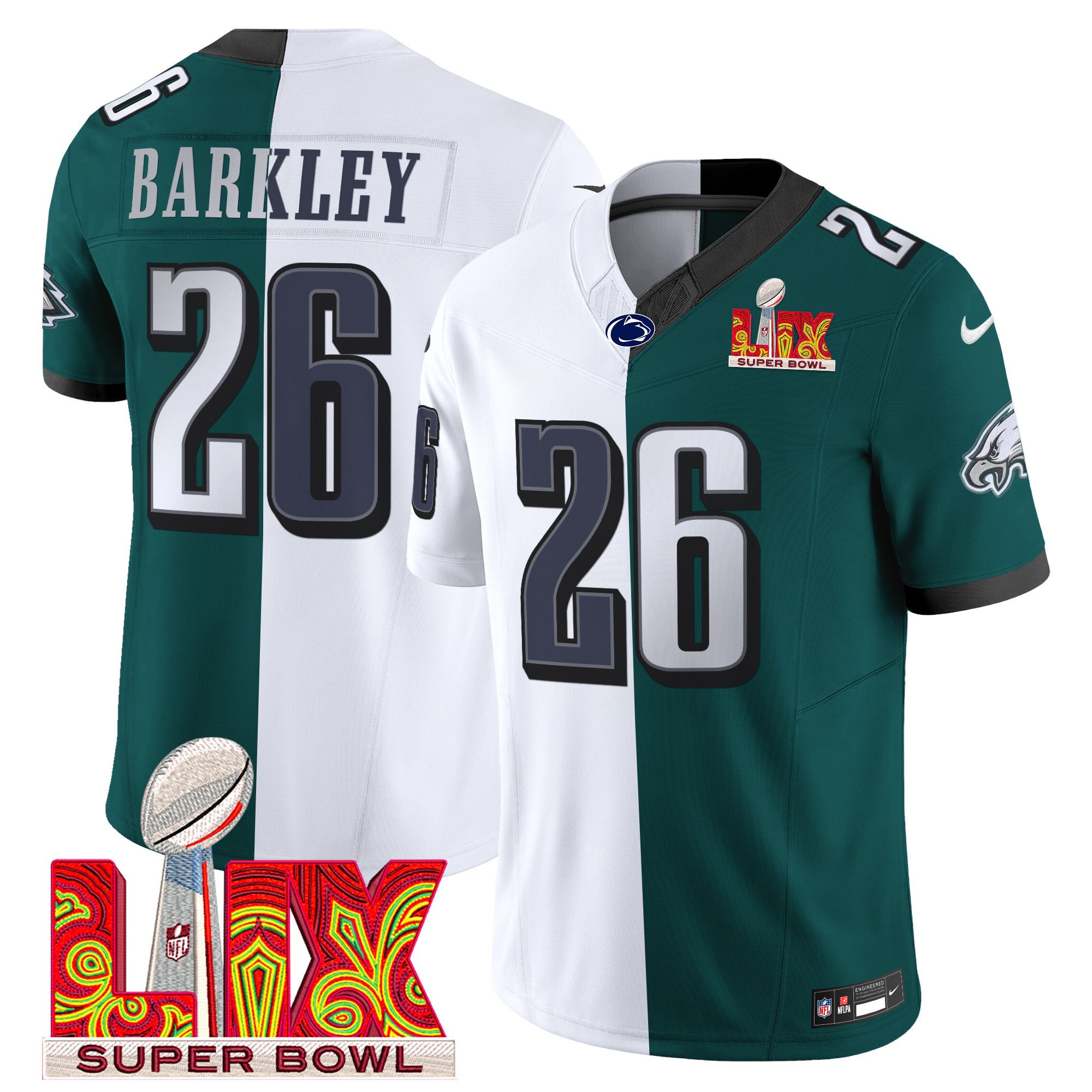 Men's Split Philadelphia Eagles Midnight Green Super Bowl LIX & College Football Vapor Limited Saquon Barkley Jersey - All Stitched