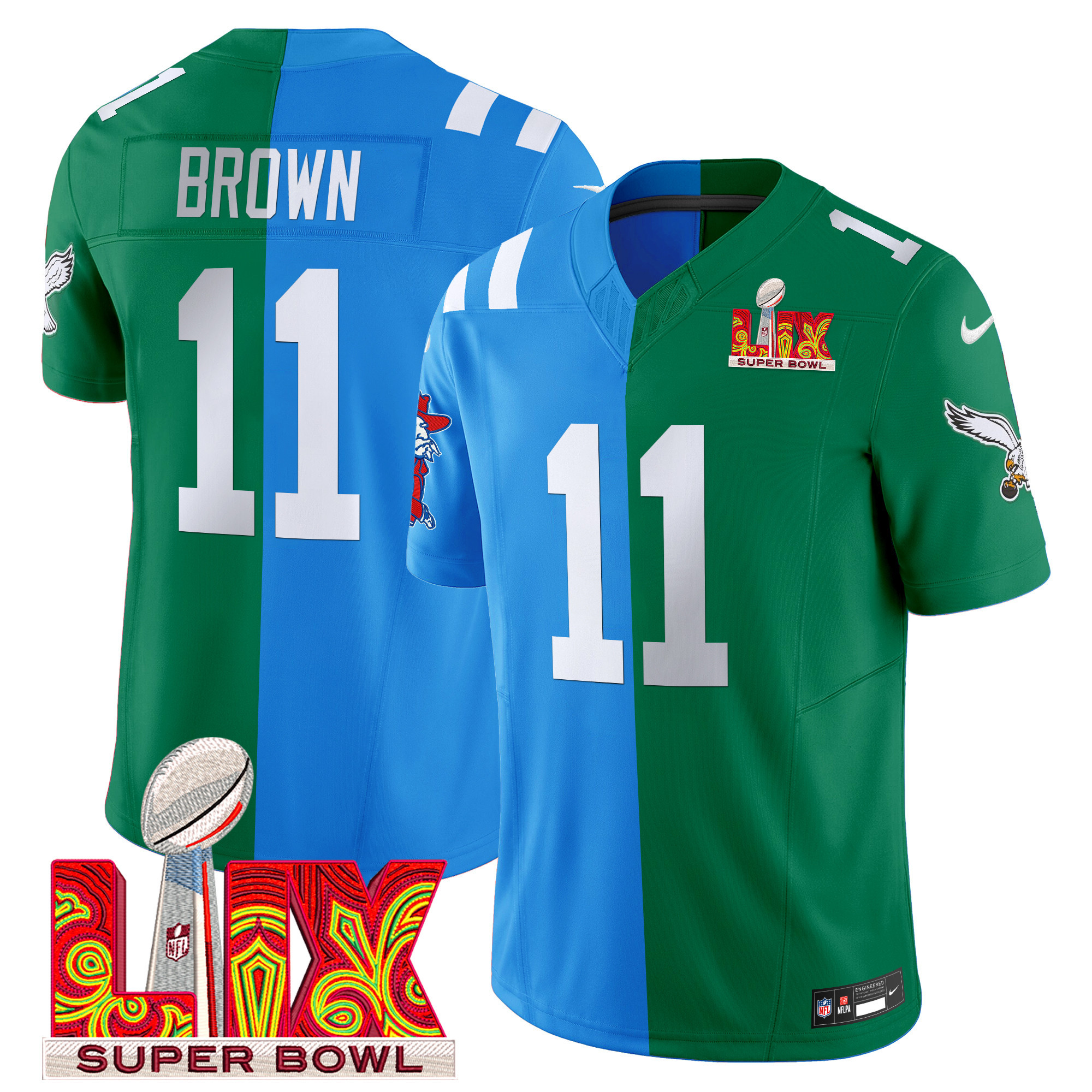 Men's Split Philadelphia Eagles Super Bowl LIX & College Football Vapor Limited A.J. Brown Jersey - All Stitched