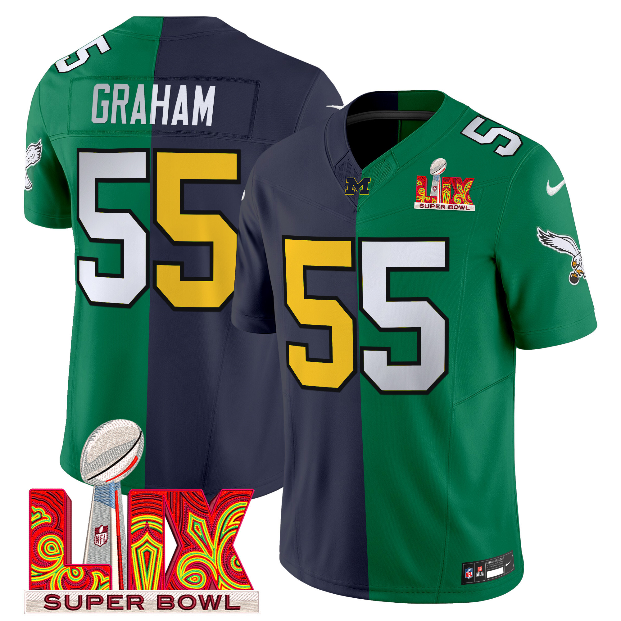 Men's Split Philadelphia Eagles Super Bowl LIX & College Football Vapor Limited Brandon Graham Jersey - All Stitched