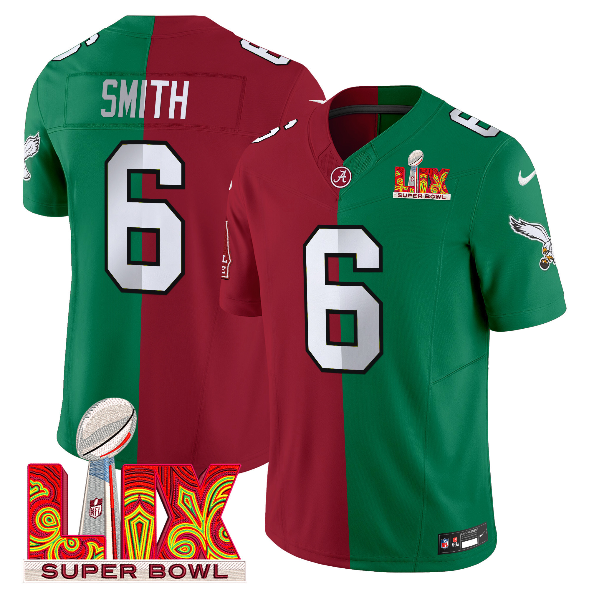Men's Split Philadelphia Eagles Super Bowl LIX & College Football Vapor Limited DeVonta Smith Jersey - All Stitched