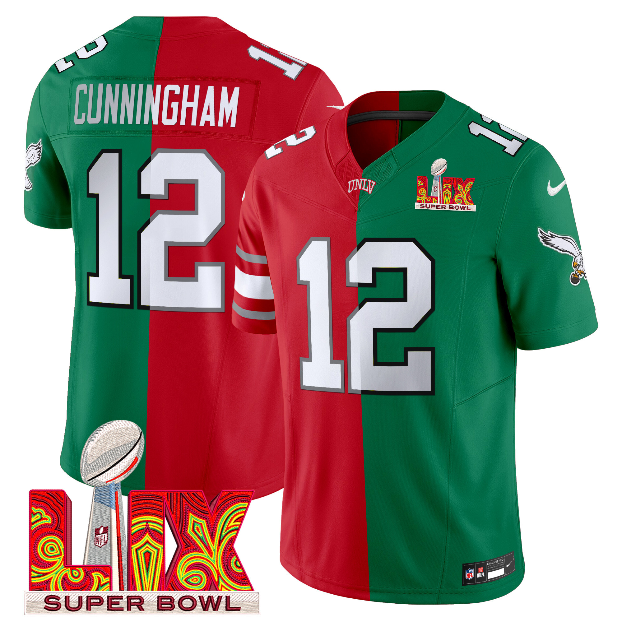 Men's Split Philadelphia Eagles Super Bowl LIX & College Football Vapor Limited Randall Cunningham Jersey - All Stitched