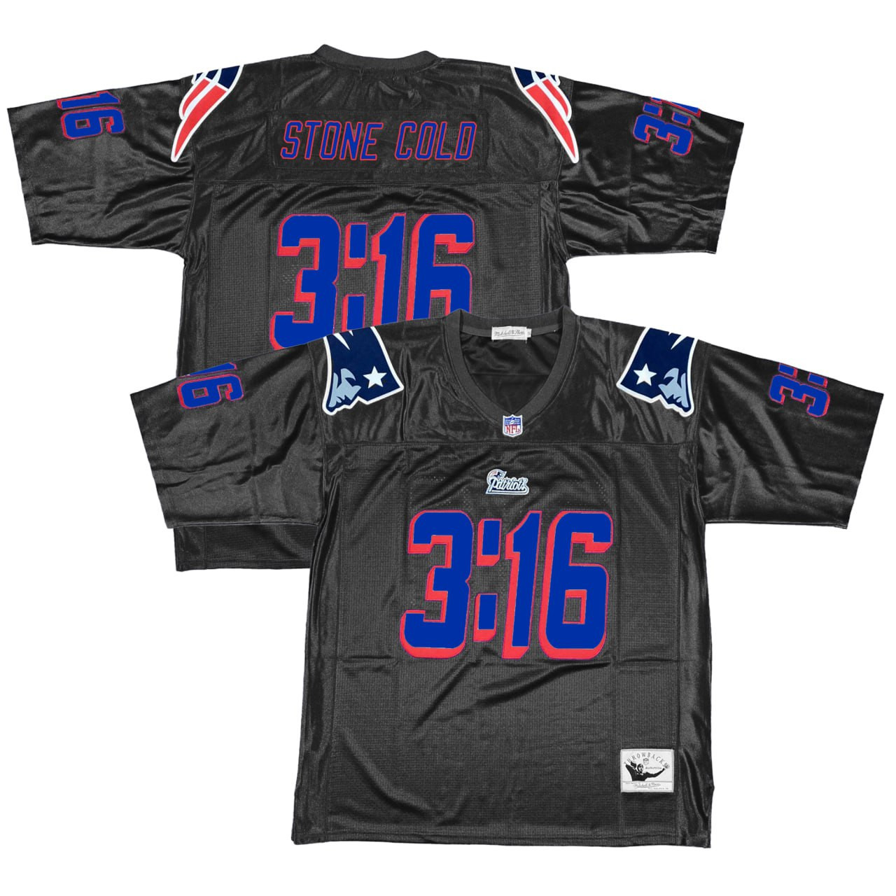 Men's Stone Cold Steve Austin New England Patriots Black Black Jersey - All Stitched