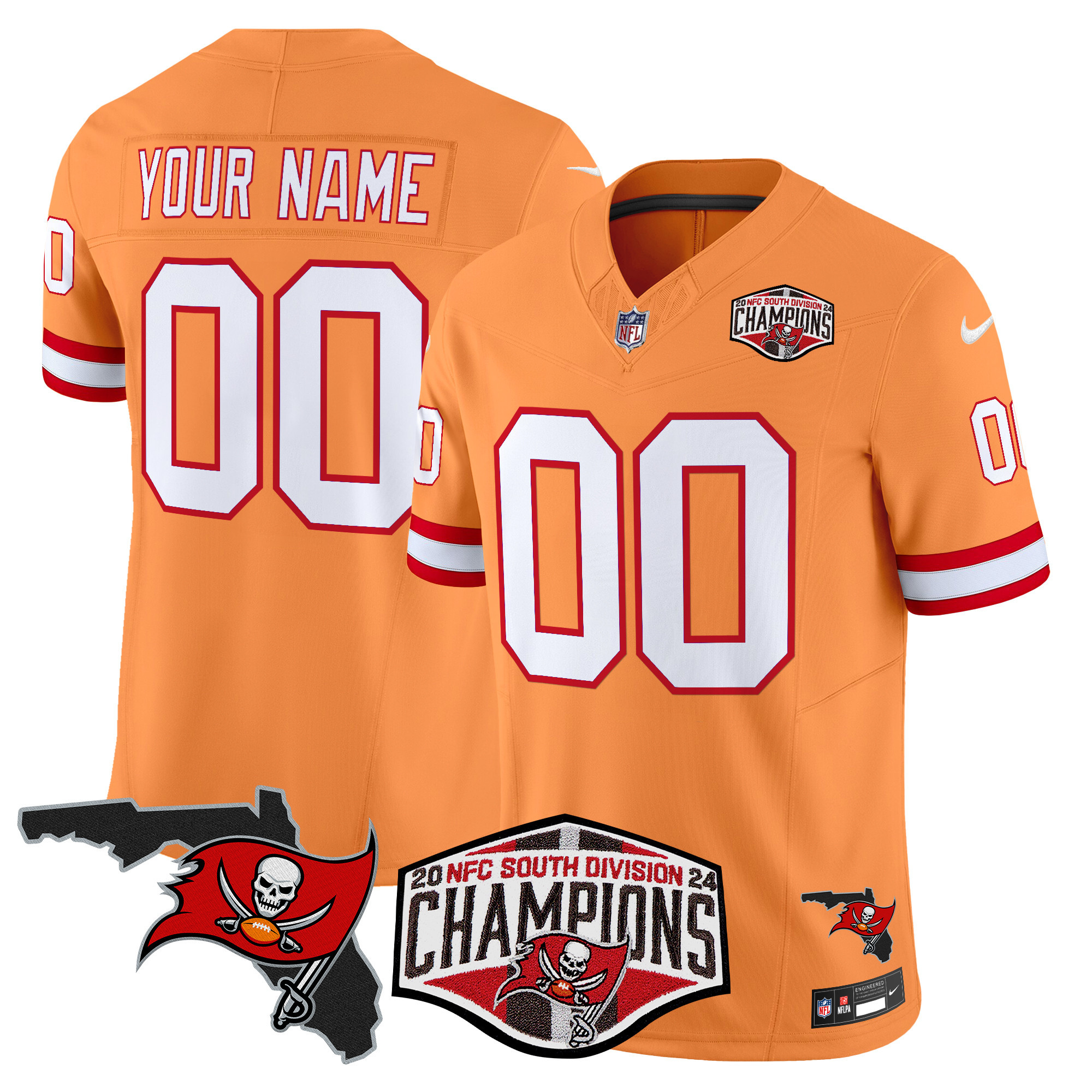 Men's Tampa Bay Buccaneers 2024 NFC South Division Champions Patch Vapor Limited Custom Creamsicle Jersey - All Stitched