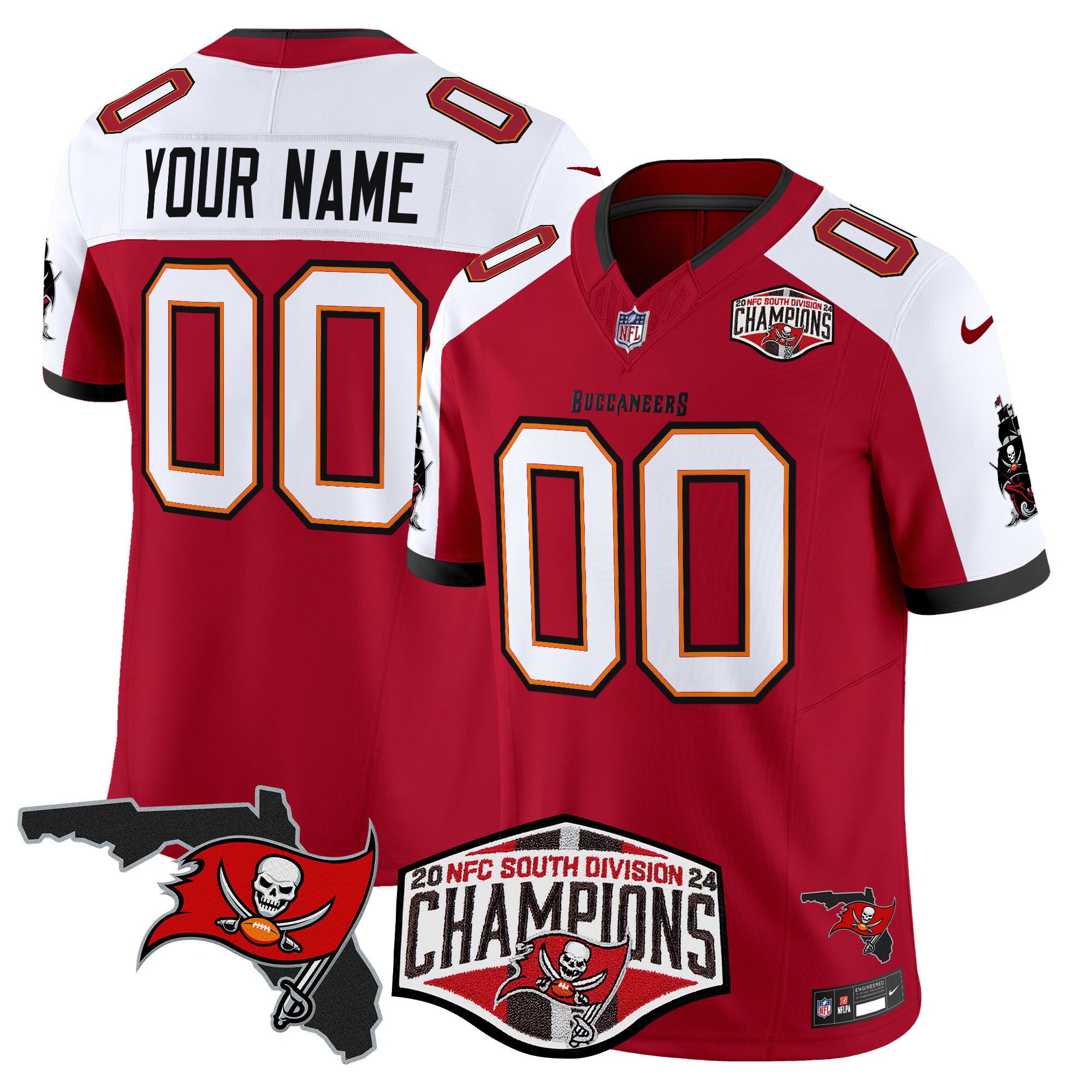 Men's Tampa Bay Buccaneers 2024 NFC South Division Champions Patch Vapor Limited Custom Red Alternate Jersey - All Stitched