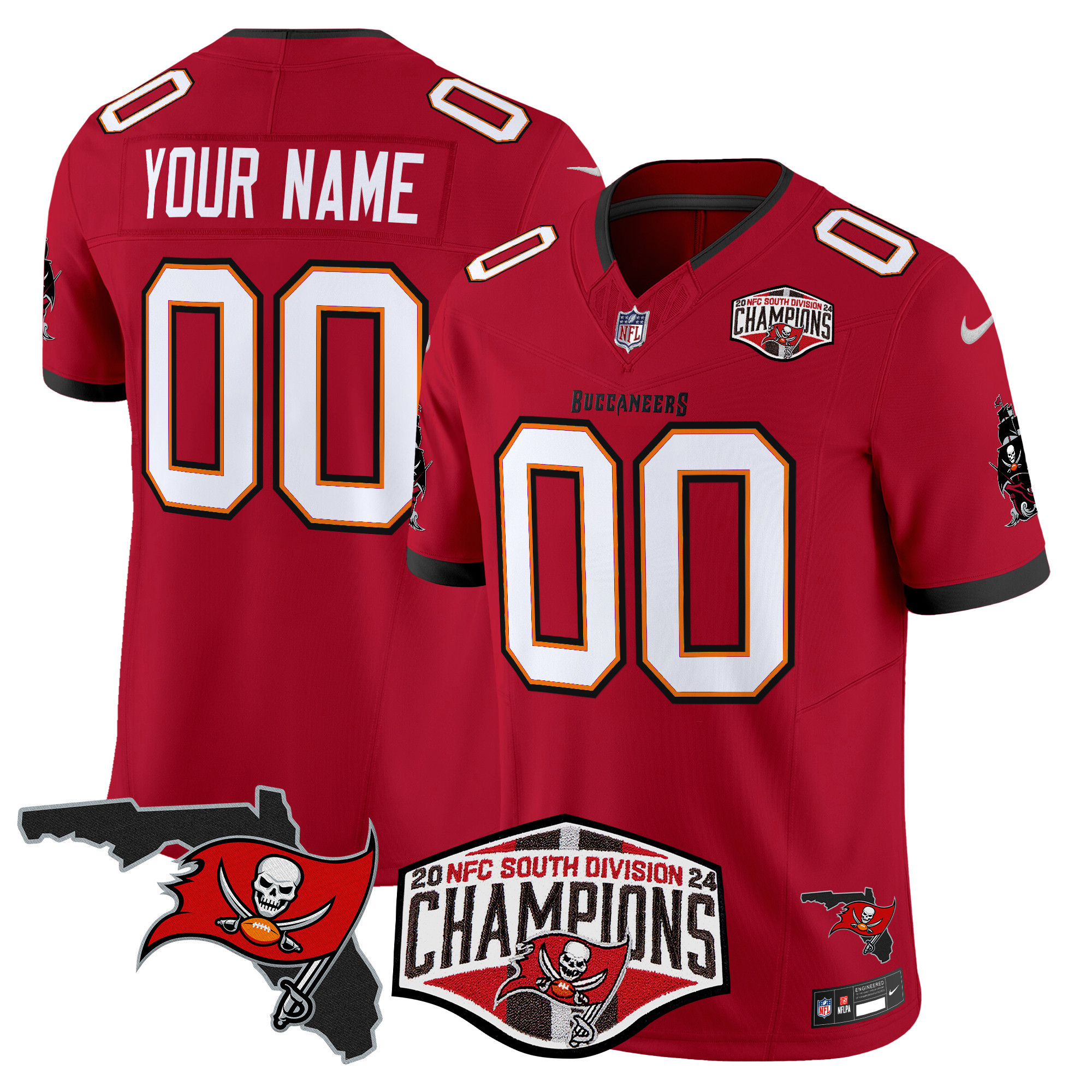 Men's Tampa Bay Buccaneers 2024 NFC South Division Champions Patch Vapor Limited Custom Red Jersey - All Stitched