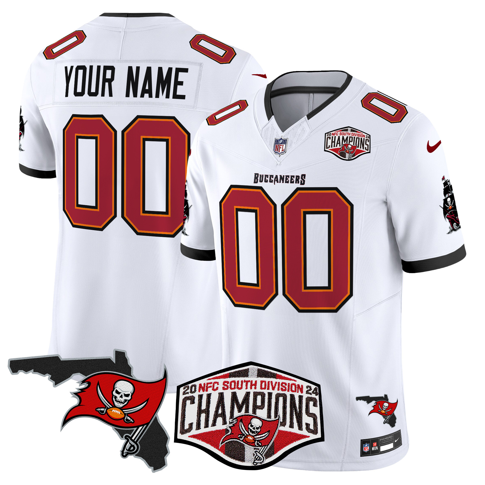 Men's Tampa Bay Buccaneers 2024 NFC South Division Champions Patch Vapor Limited Custom White Jersey - All Stitched