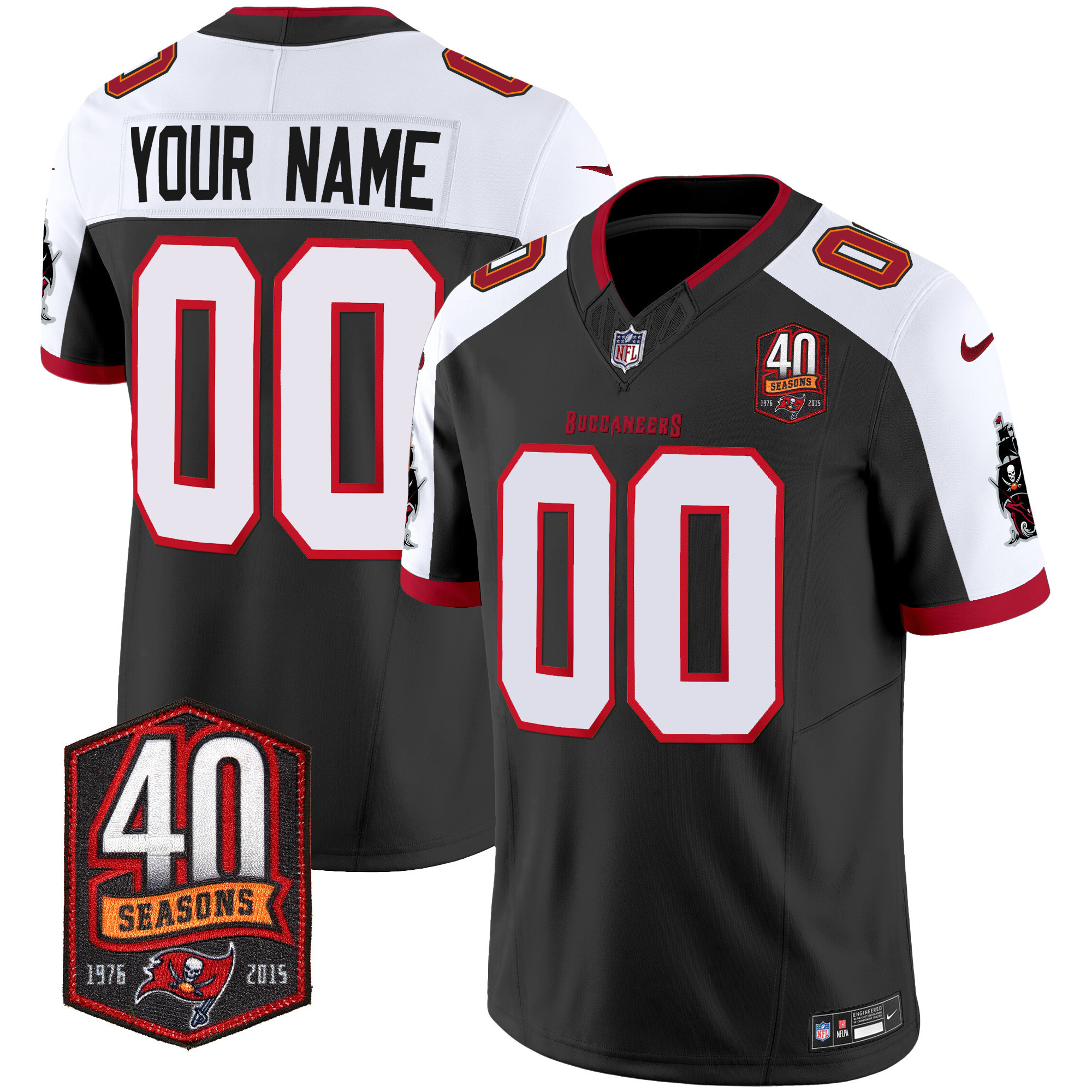 Men's Tampa Bay Buccaneers 40th Season Patch Vapor Limited Custom Black Alternate Jersey - All Stitched