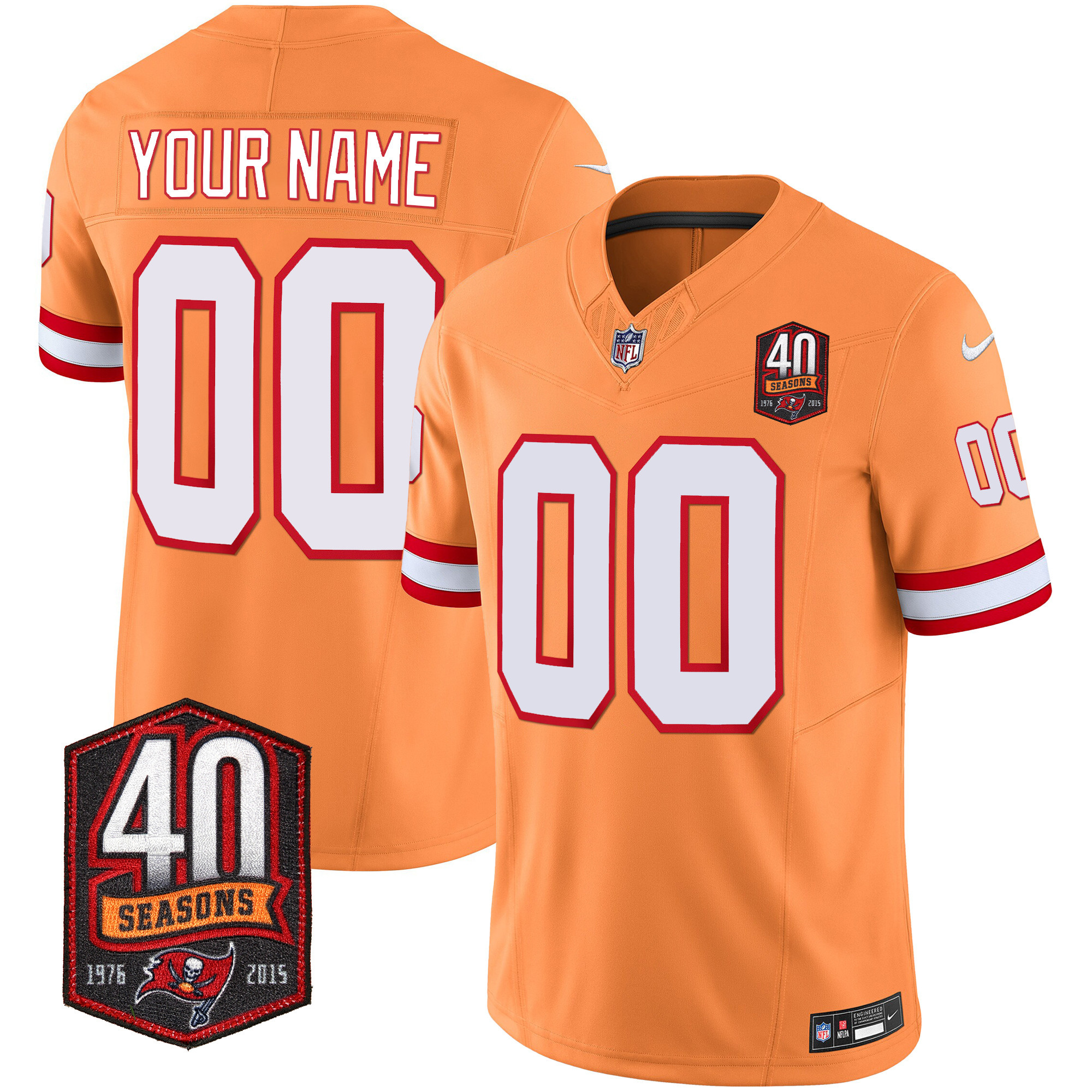 Men's Tampa Bay Buccaneers 40th Season Patch Vapor Limited Custom Orange Jersey - All Stitched