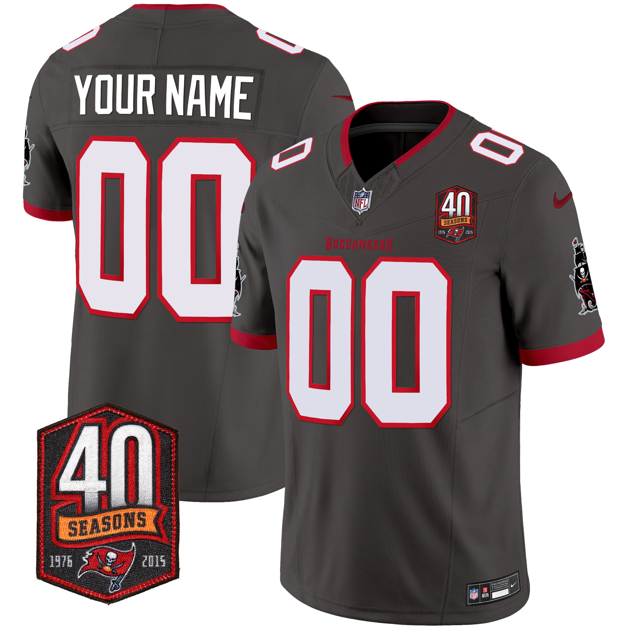 Men's Tampa Bay Buccaneers 40th Season Patch Vapor Limited Custom Pewter Jersey - All Stitched