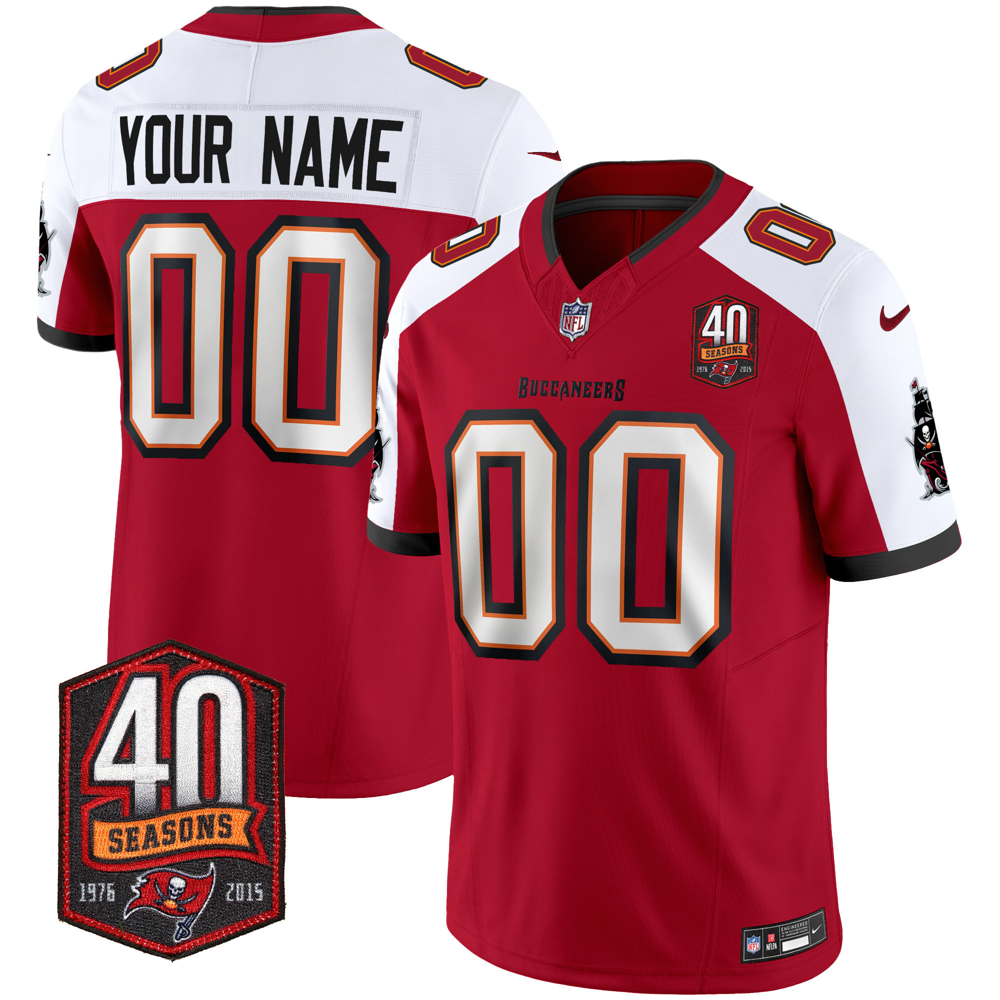 Men's Tampa Bay Buccaneers 40th Season Patch Vapor Limited Custom Red Alternate Jersey - All Stitched