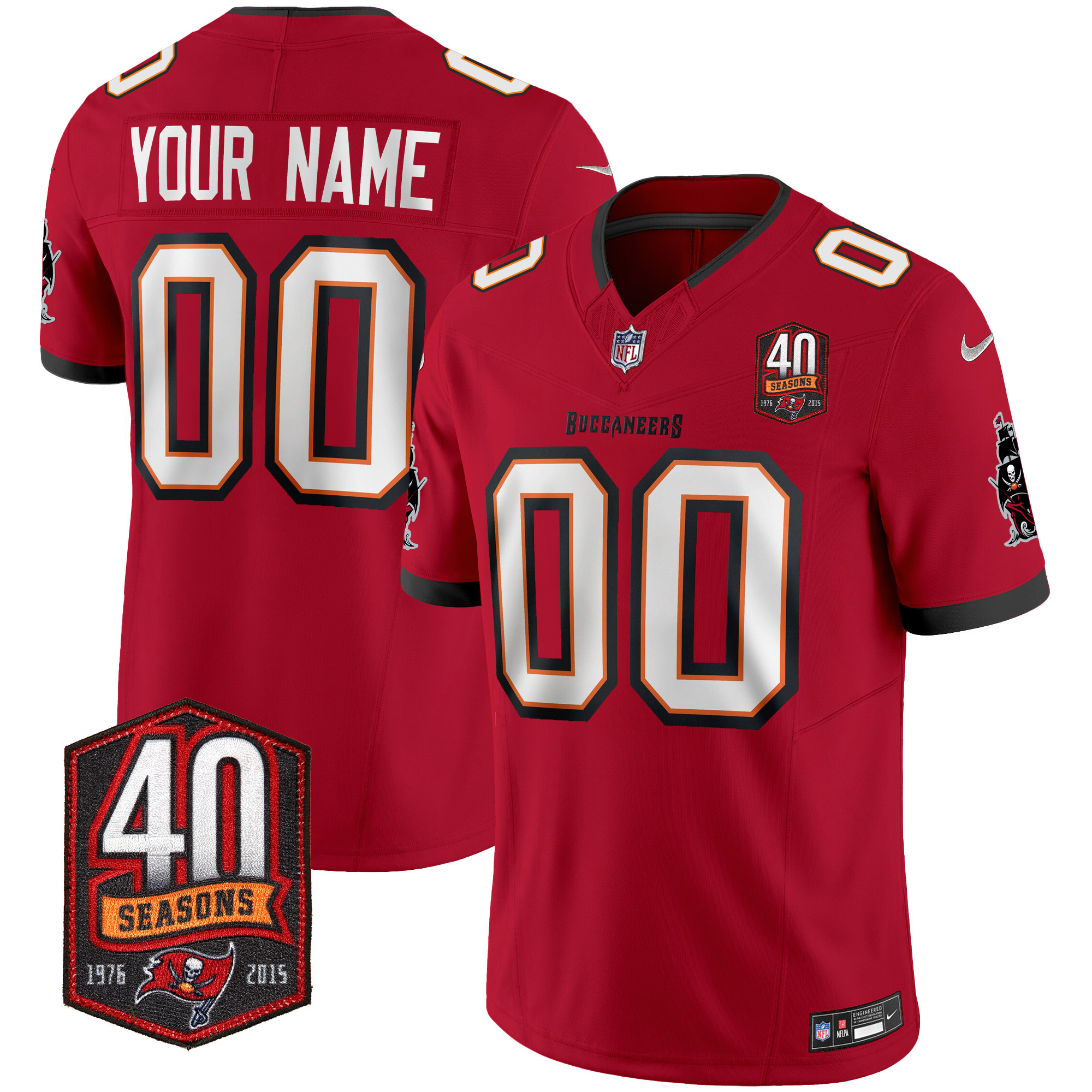 Men's Tampa Bay Buccaneers 40th Season Patch Vapor Limited Custom Red Jersey - All Stitched