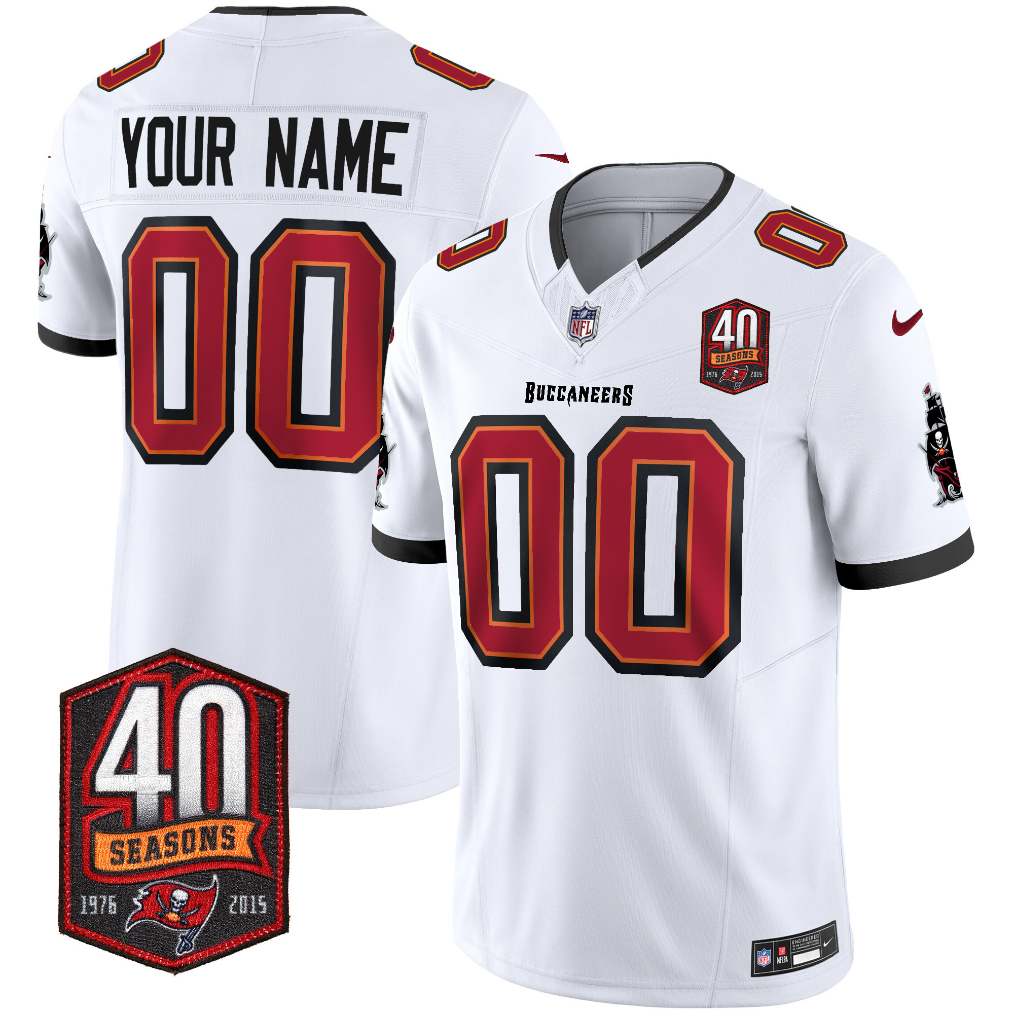 Men's Tampa Bay Buccaneers 40th Season Patch Vapor Limited Custom White Jersey - All Stitched