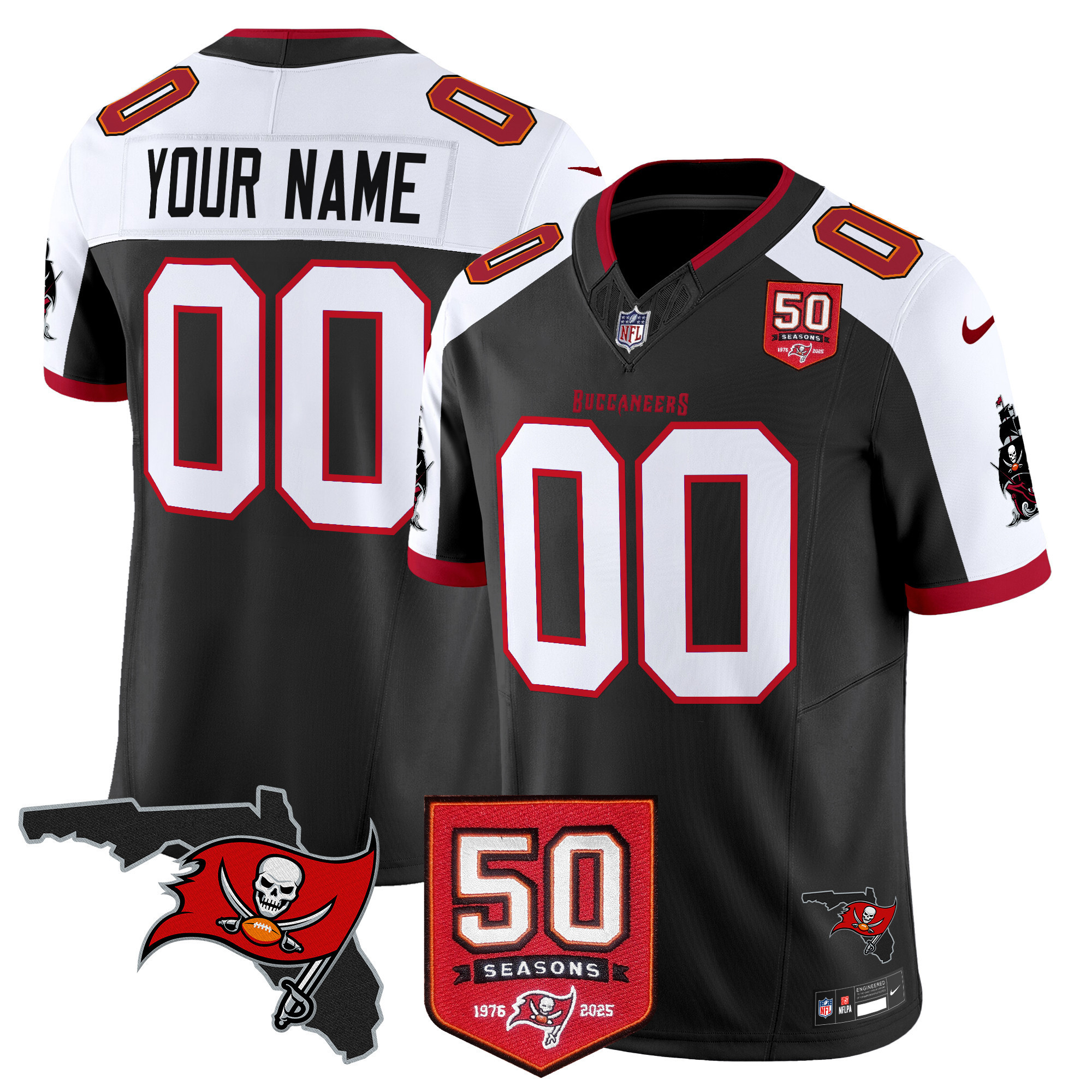 Men's Tampa Bay Buccaneers 50th Season Patch Vapor Limited Custom Black Alternate Jersey - All Stitched