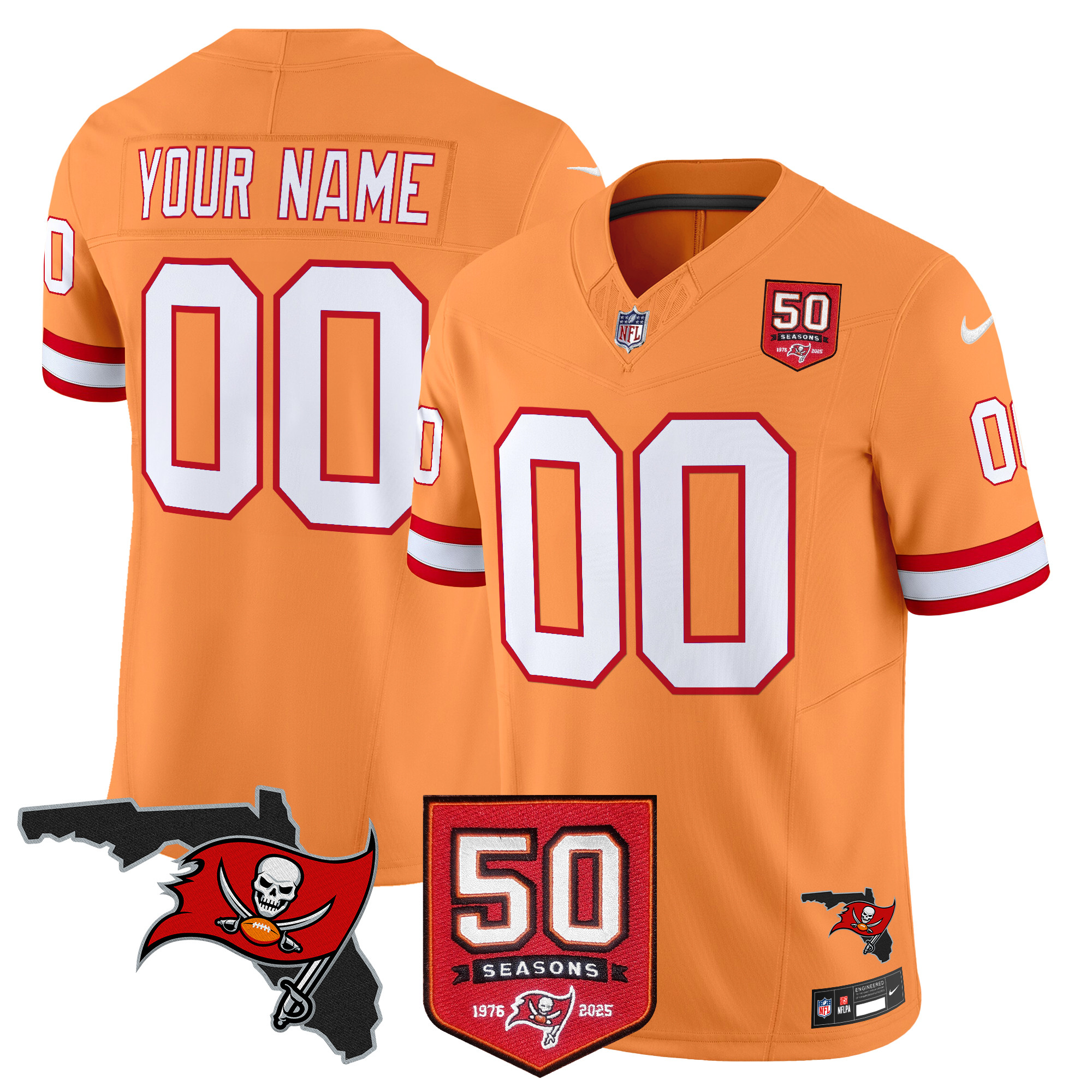 Men's Tampa Bay Buccaneers 50th Season Patch Vapor Limited Custom Creamsicle Jersey - All Stitched
