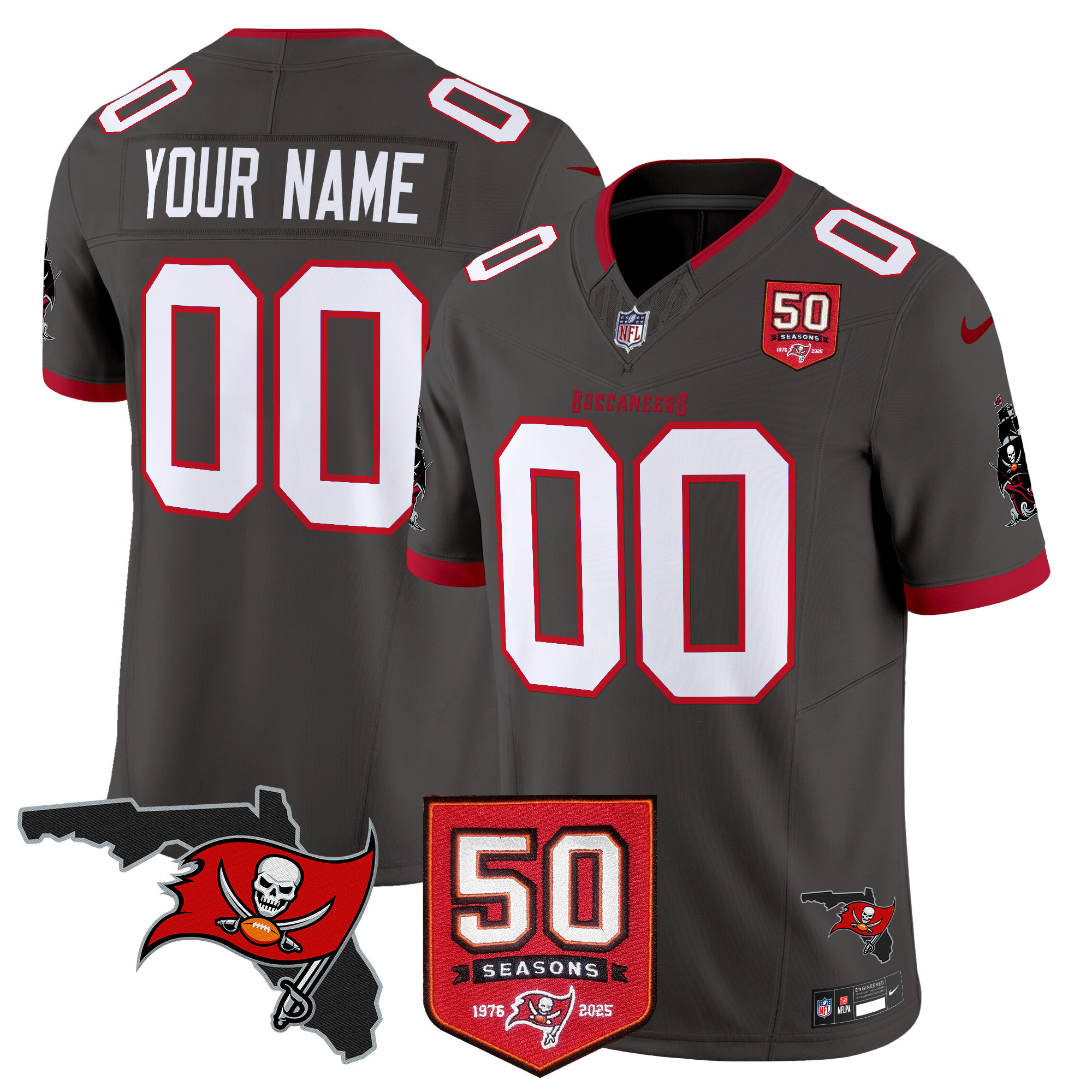 Men's Tampa Bay Buccaneers 50th Season Patch Vapor Limited Custom Pewter Jersey - All Stitched