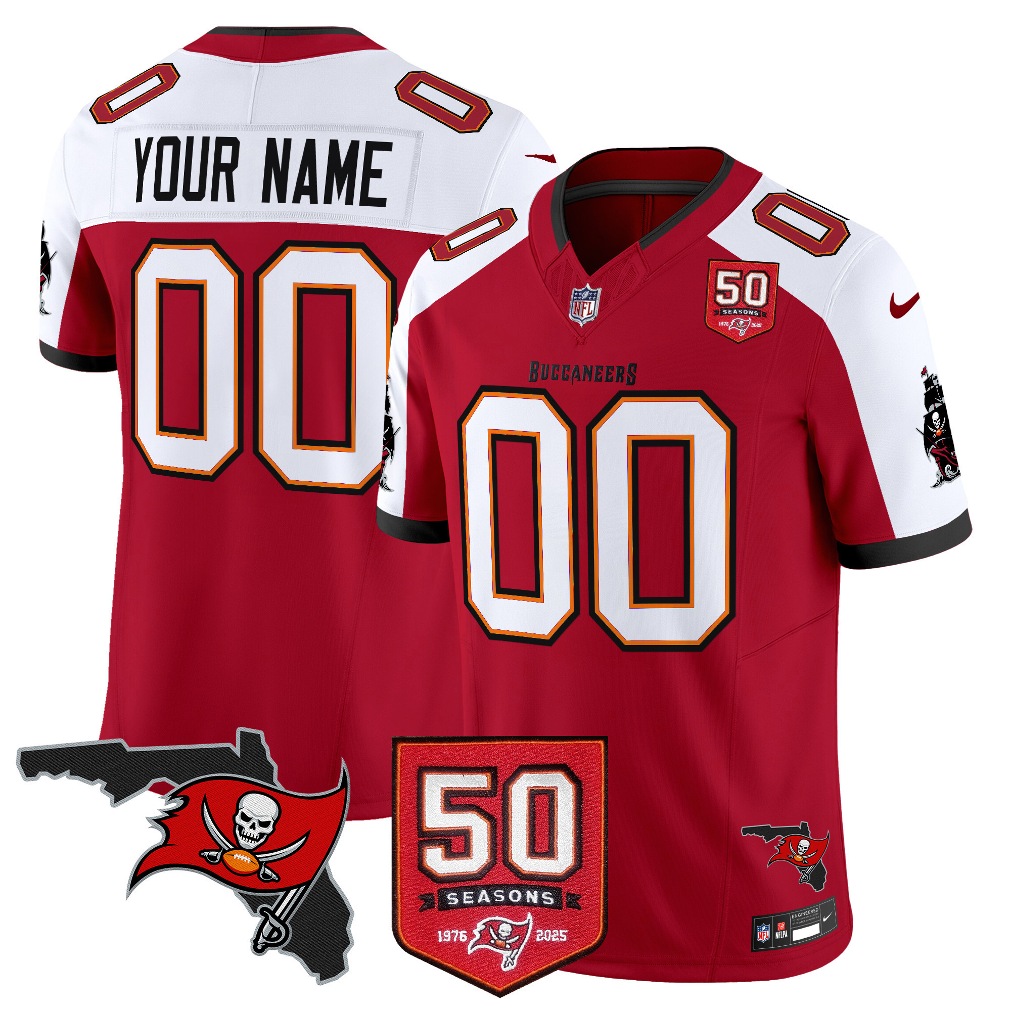 Men's Tampa Bay Buccaneers 50th Season Patch Vapor Limited Custom Red Alternate Jersey - All Stitched