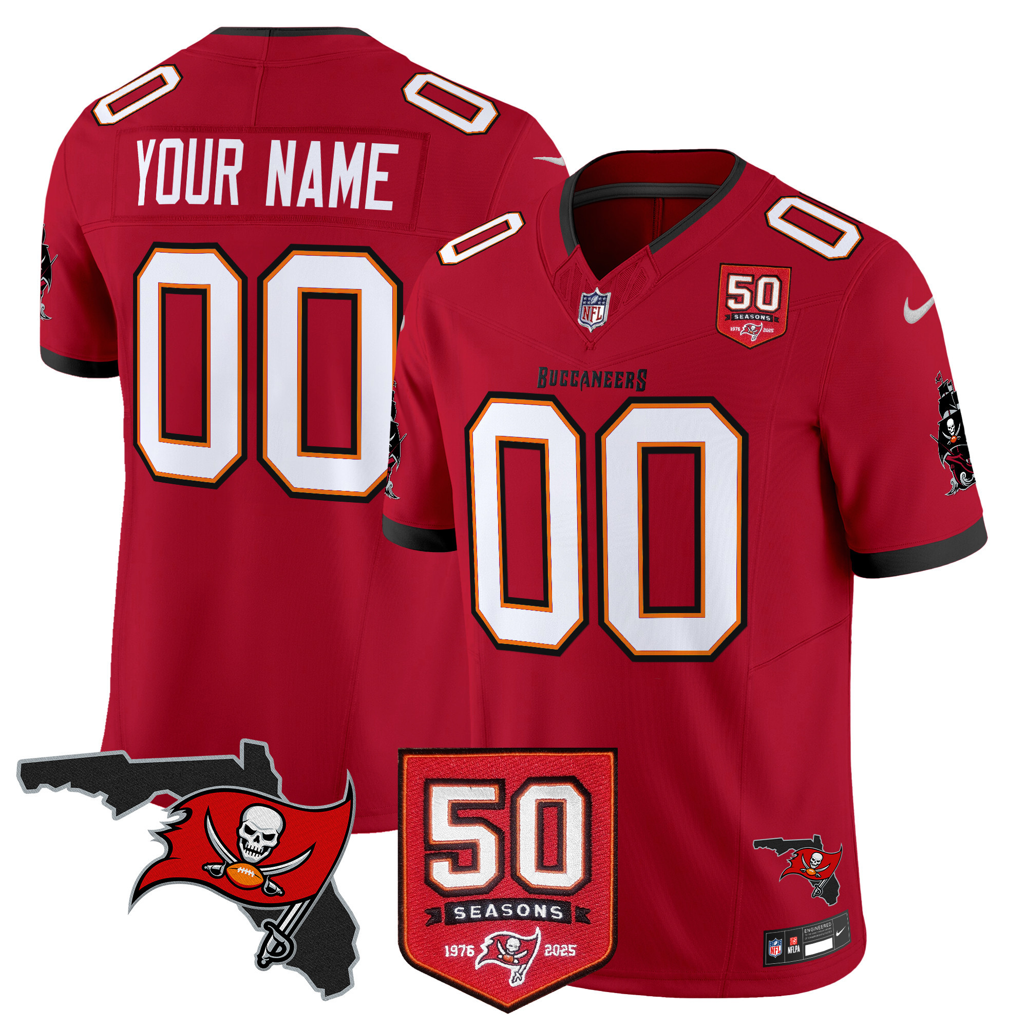 Men's Tampa Bay Buccaneers 50th Season Patch Vapor Limited Custom Red Jersey - All Stitched