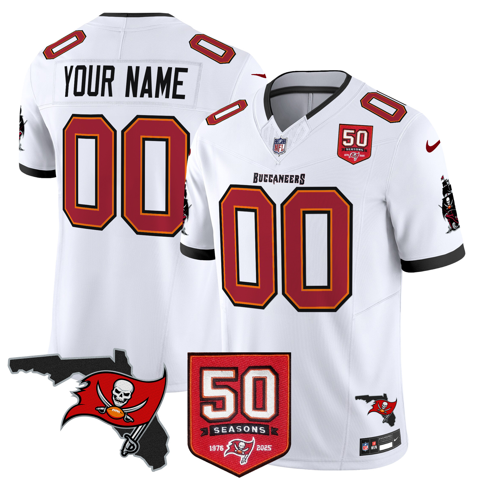 Men's Tampa Bay Buccaneers 50th Season Patch Vapor Limited Custom White Jersey - All Stitched