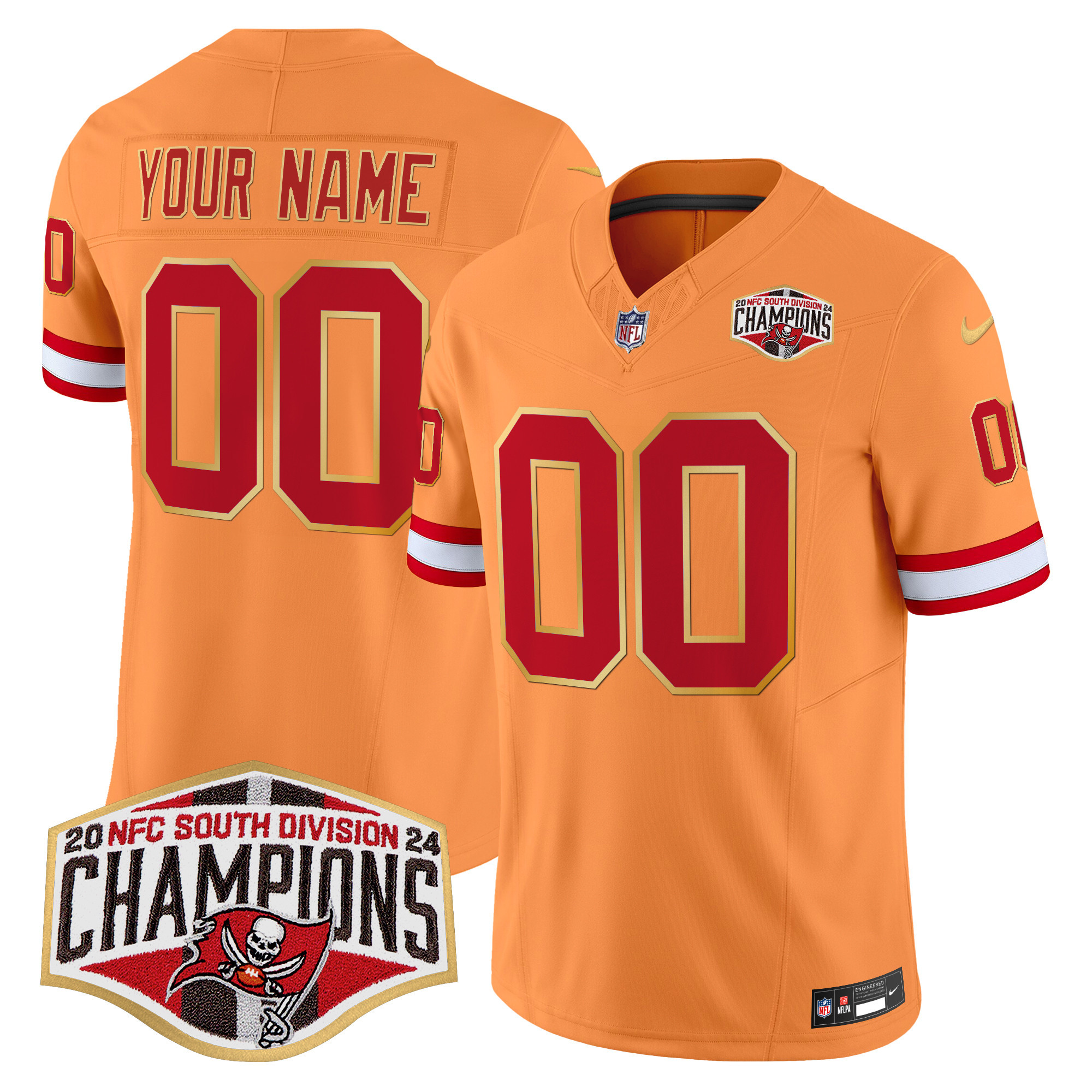 Men's Tampa Bay Buccaneers Creamsicle 2024 NFC South Division Champions Patch Gold Trim Vapor Limited Custom Creamsicle Jersey - All Stitched