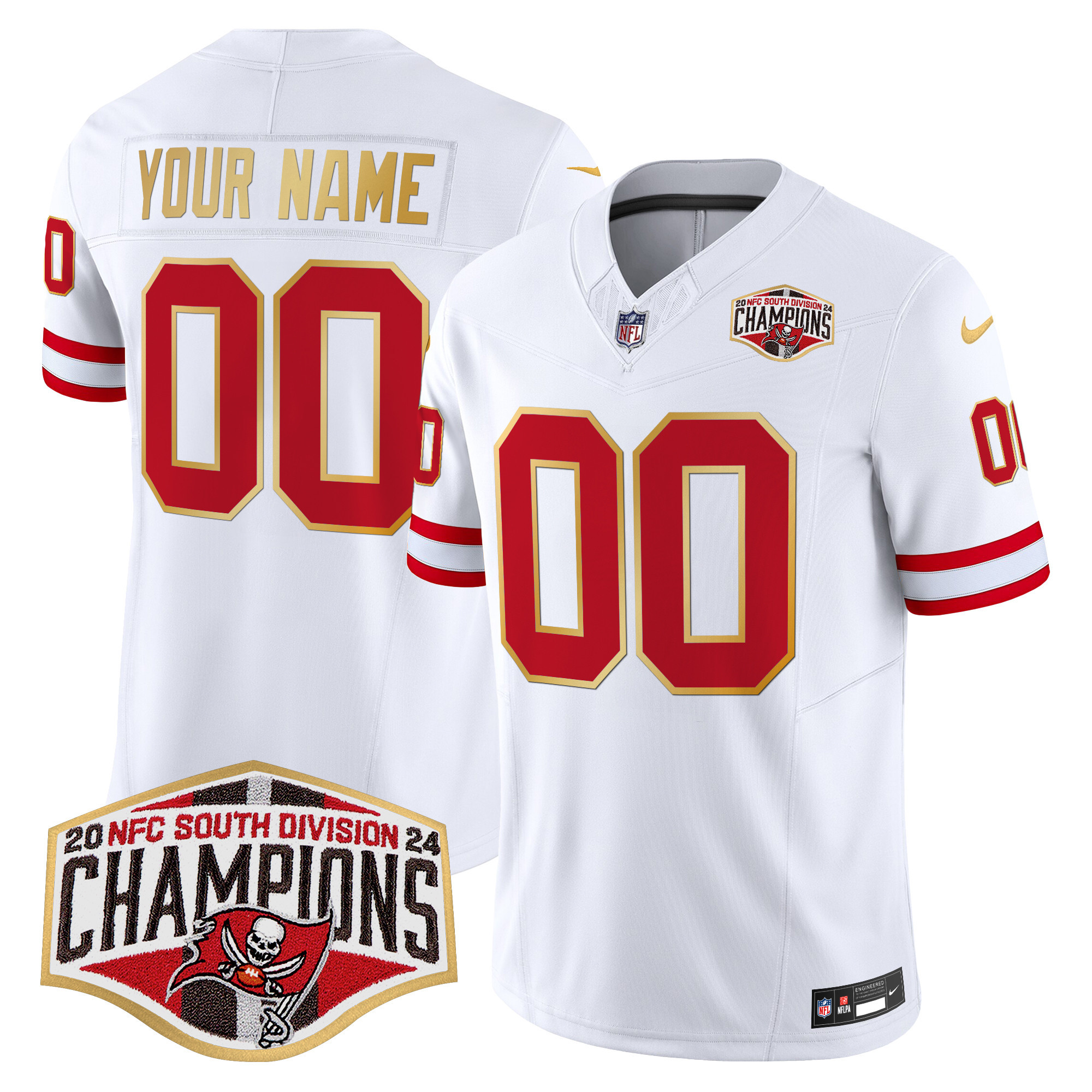 Men's Tampa Bay Buccaneers Creamsicle 2024 NFC South Division Champions Patch Gold Trim Vapor Limited Custom White Jersey - All Stitched
