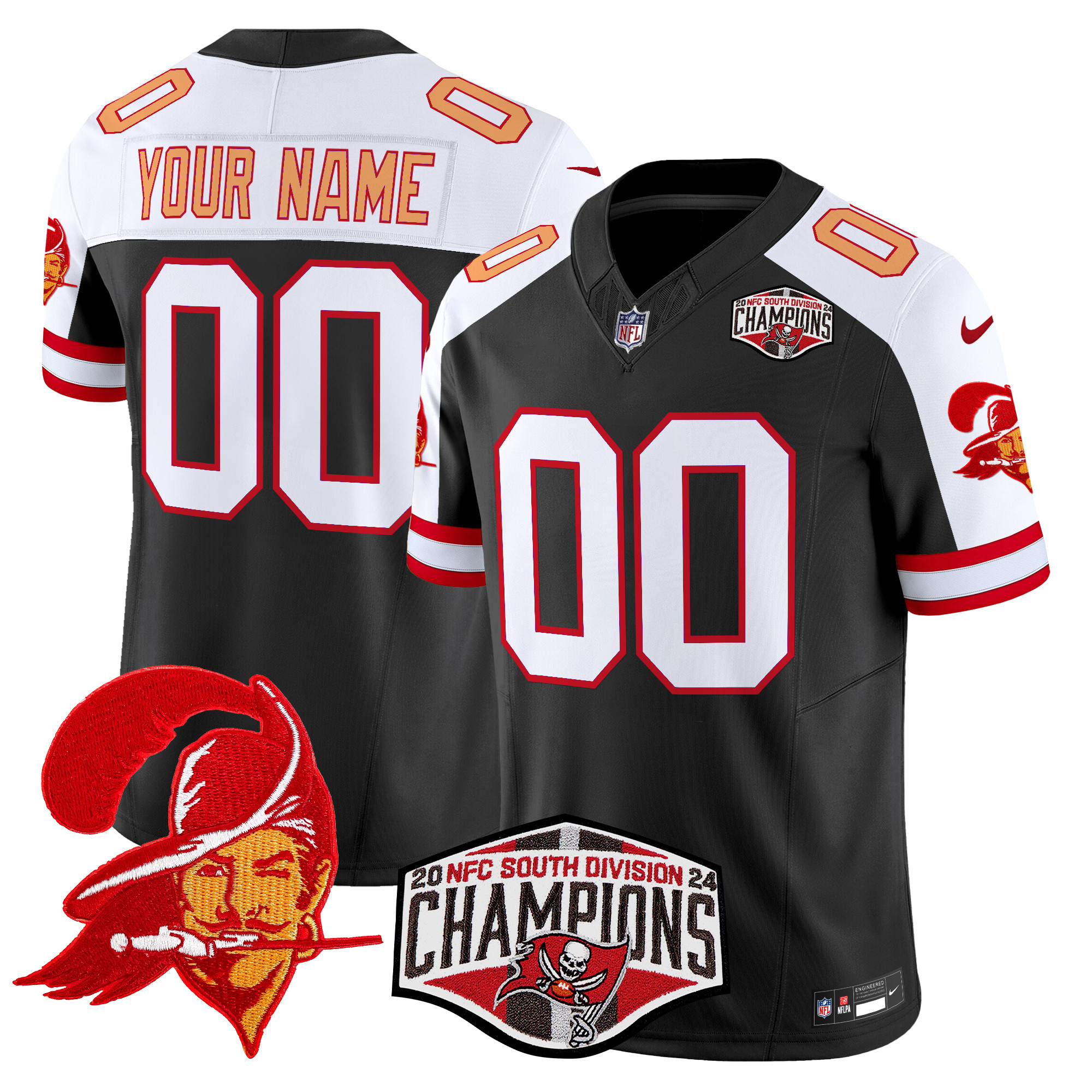 Men's Tampa Bay Buccaneers Creamsicle 2024 NFC South Division Champions Patch Vapor Limited Custom Black Alternate Jersey - All Stitched