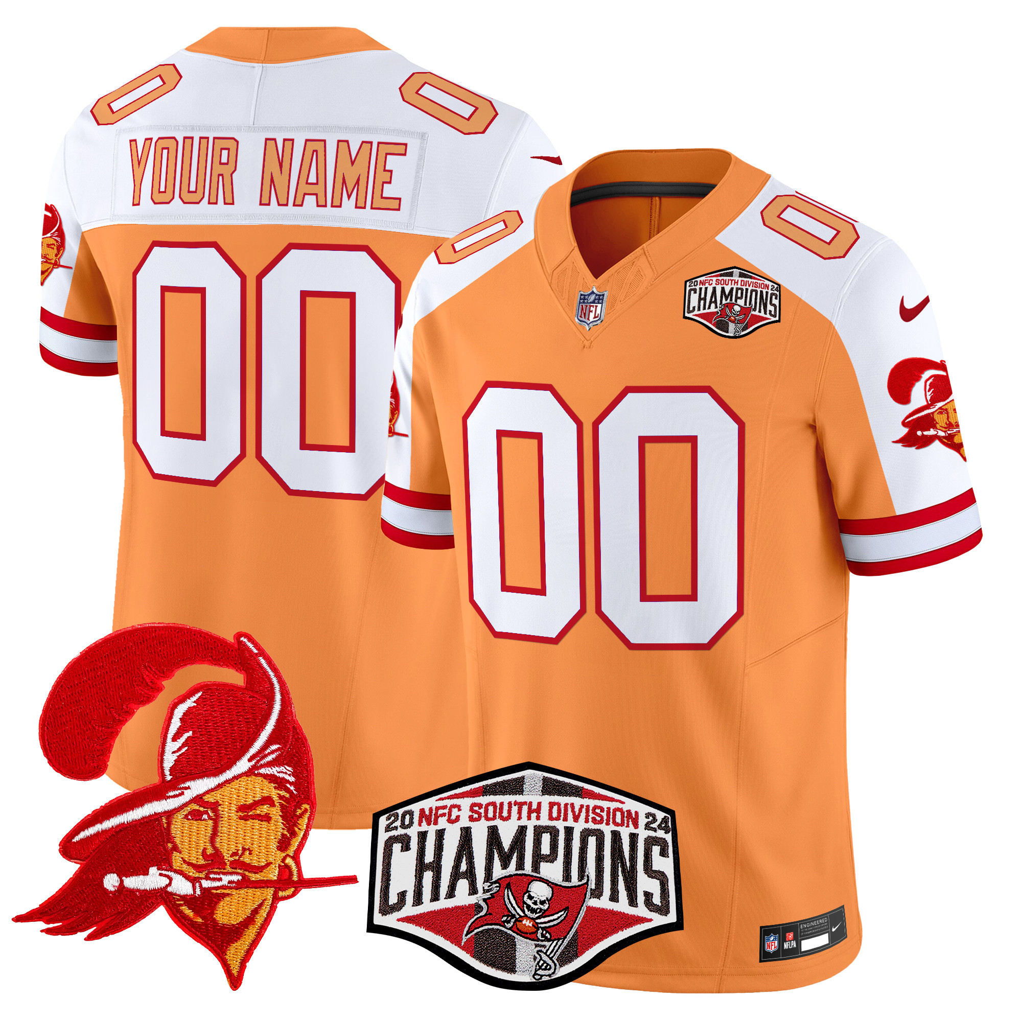 Men's Tampa Bay Buccaneers Creamsicle 2024 NFC South Division Champions Patch Vapor Limited Custom Creamsicle Alternate Jersey - All Stitched