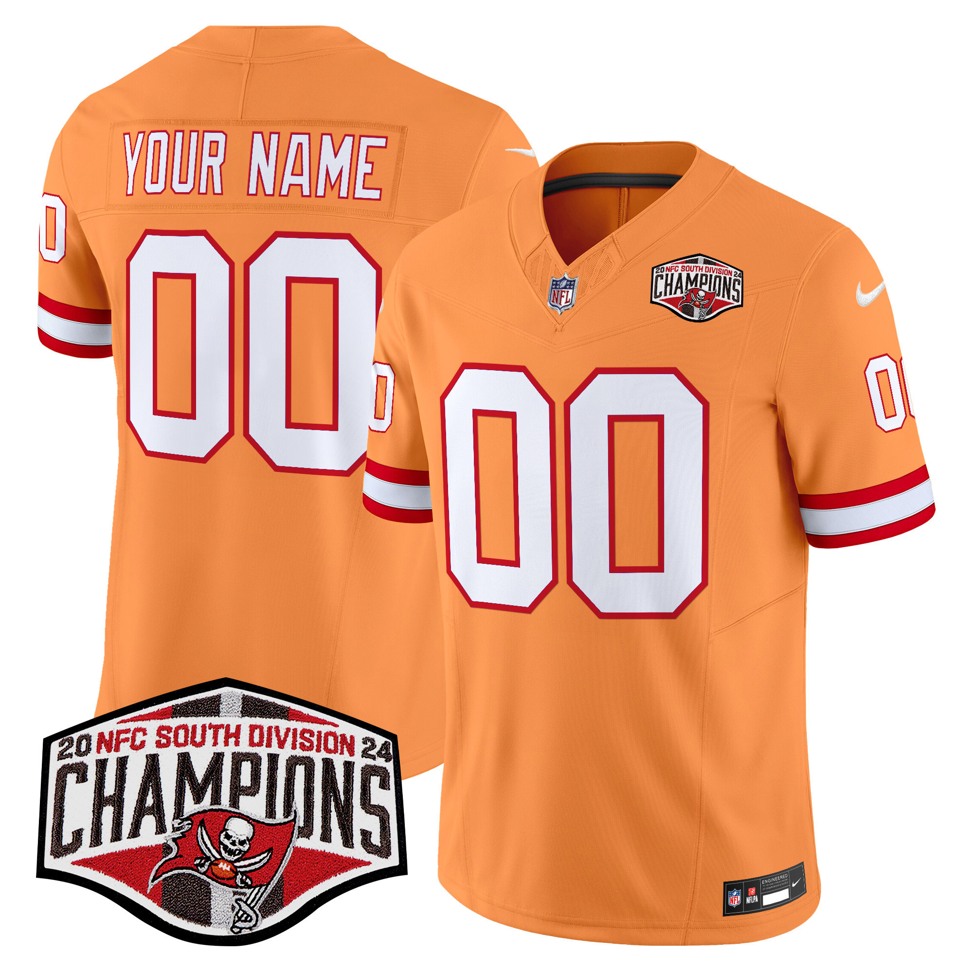 Men's Tampa Bay Buccaneers Creamsicle 2024 NFC South Division Champions Patch Vapor Limited Custom Creamsicle Jersey - All Stitched
