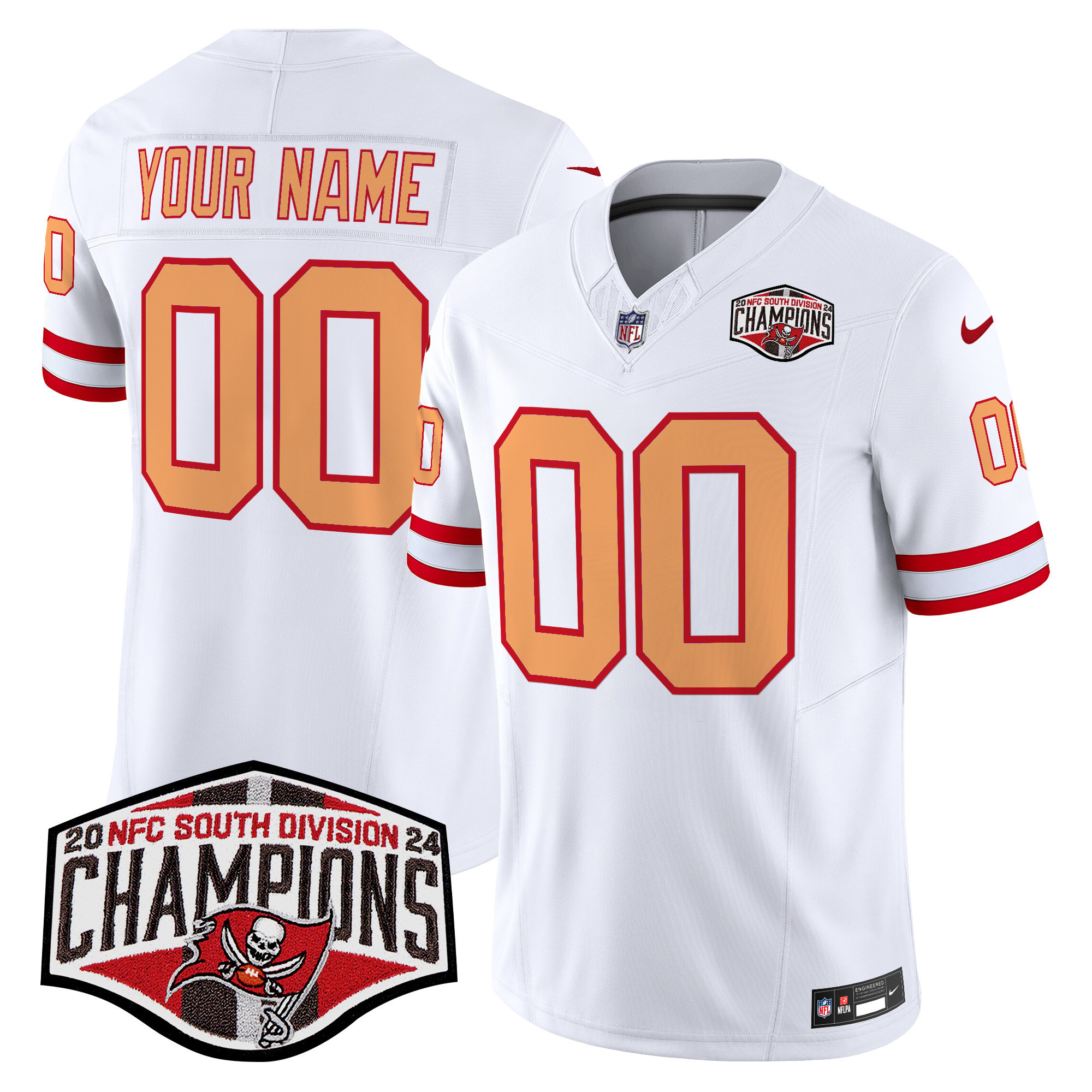 Men's Tampa Bay Buccaneers Creamsicle 2024 NFC South Division Champions Patch Vapor Limited Custom White Jersey - All Stitched